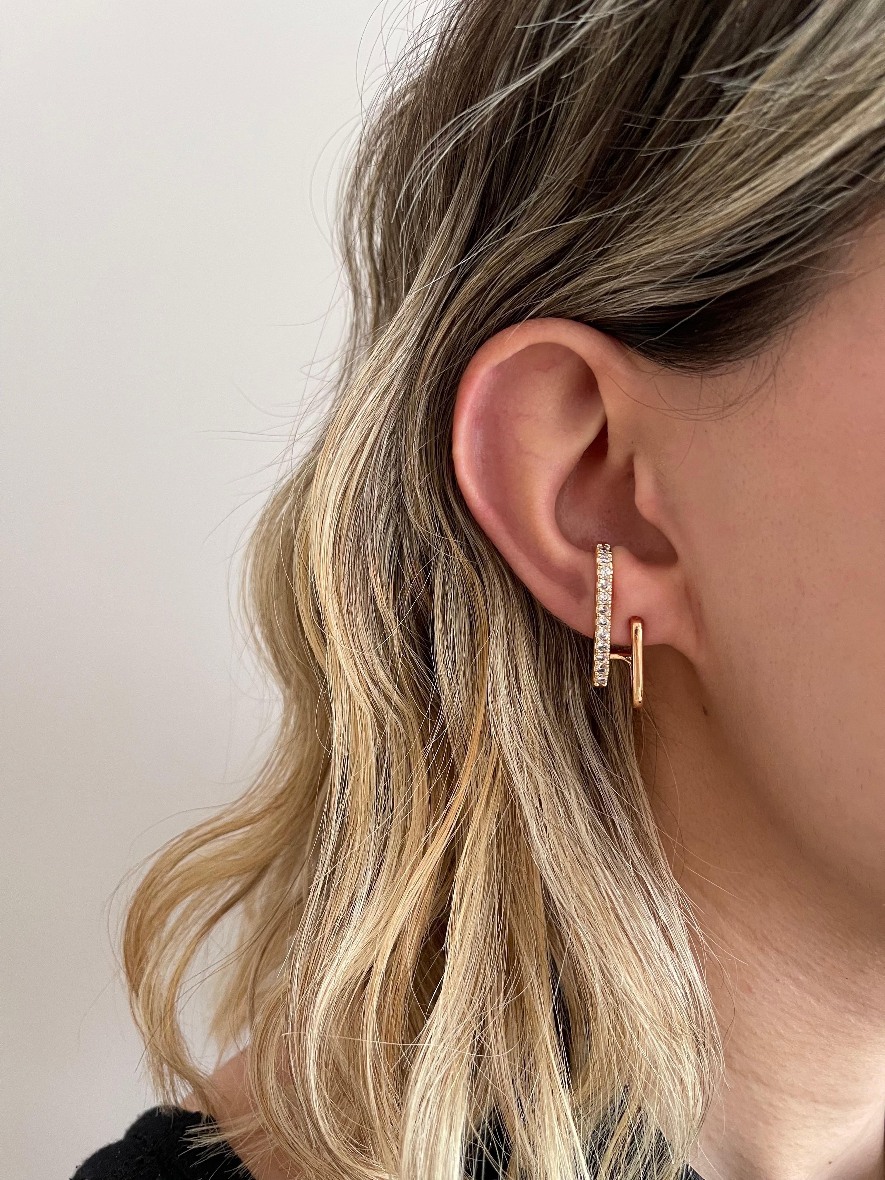 Earcufflı 2’li Taşlı Küpe