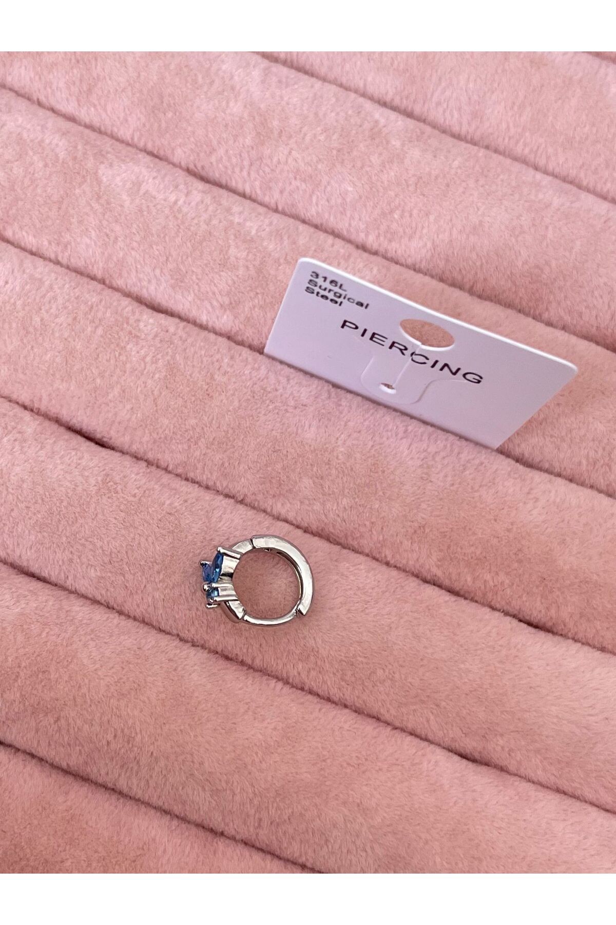 Mavi Taşlı Kelebek Halka 316L Cerrahi Çelik Helix Piercing