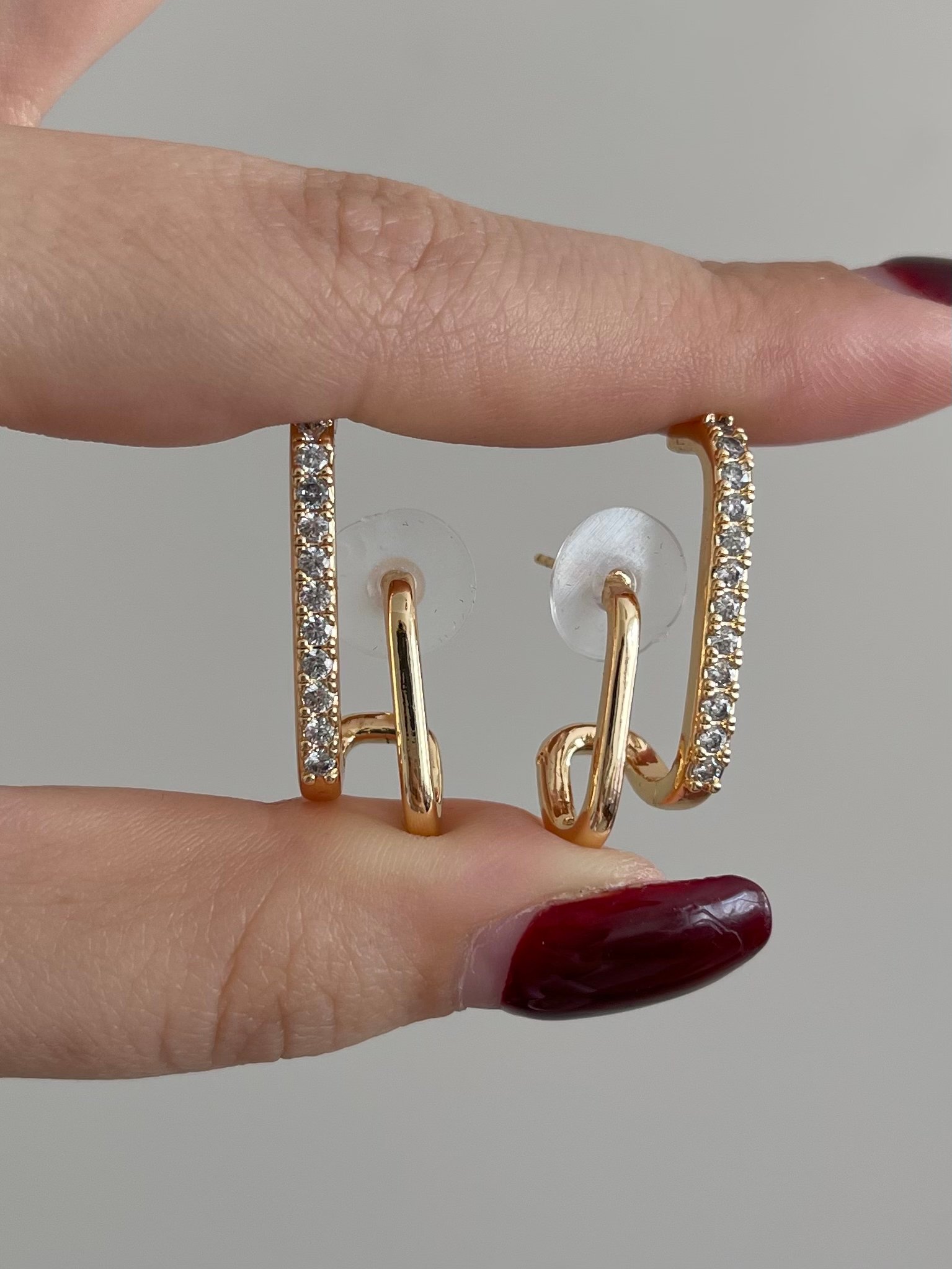 Earcufflı 2’li Taşlı Küpe