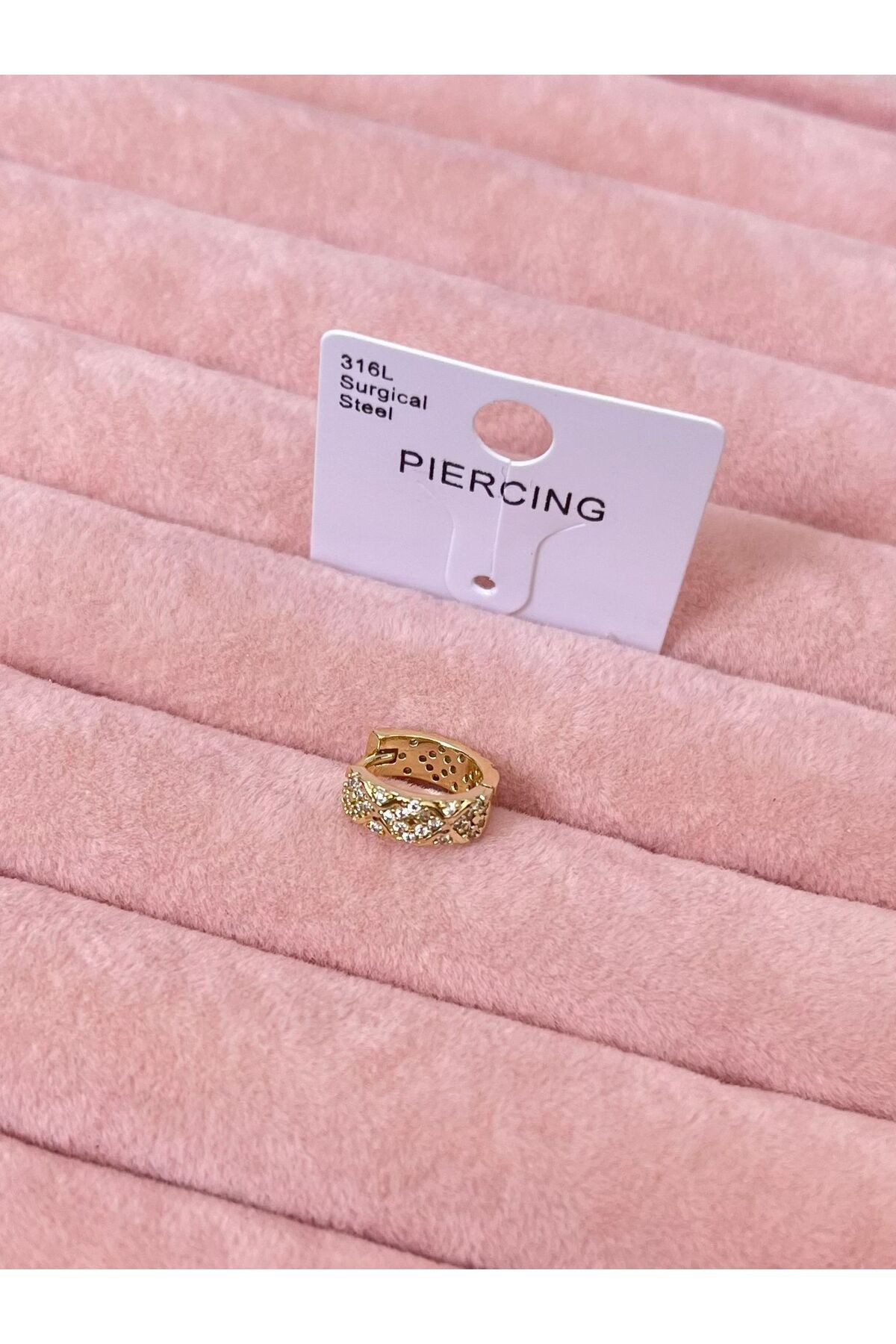 Desen Taşlı Halka 316L Cerrahi Çelik Helix Piercing