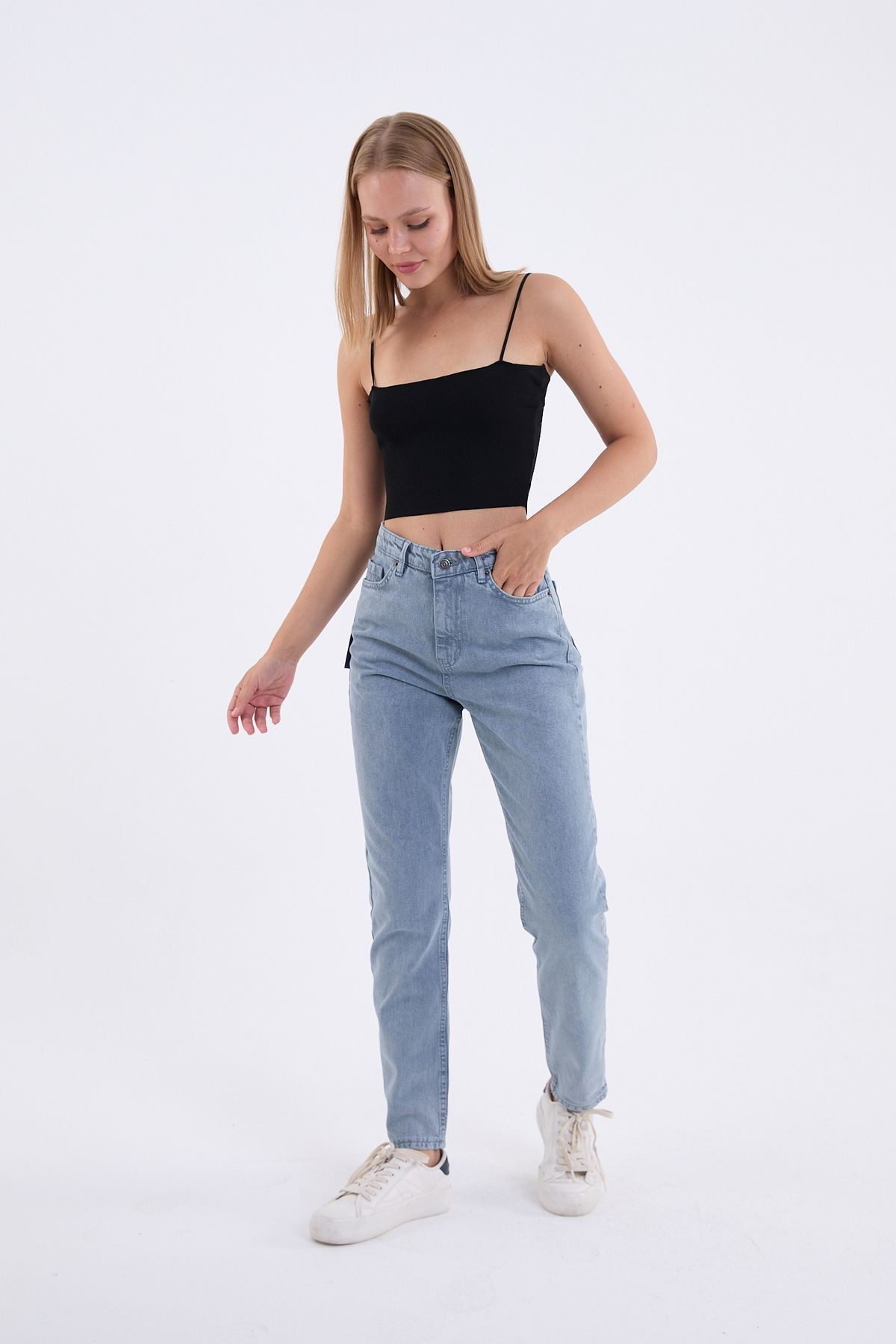 Kadın %100 Pamuk Mom Jeans