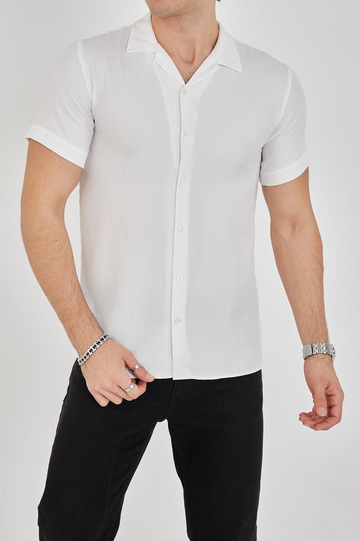 Erkek Slim Fit Polycotton Kısa Kol Gömlek