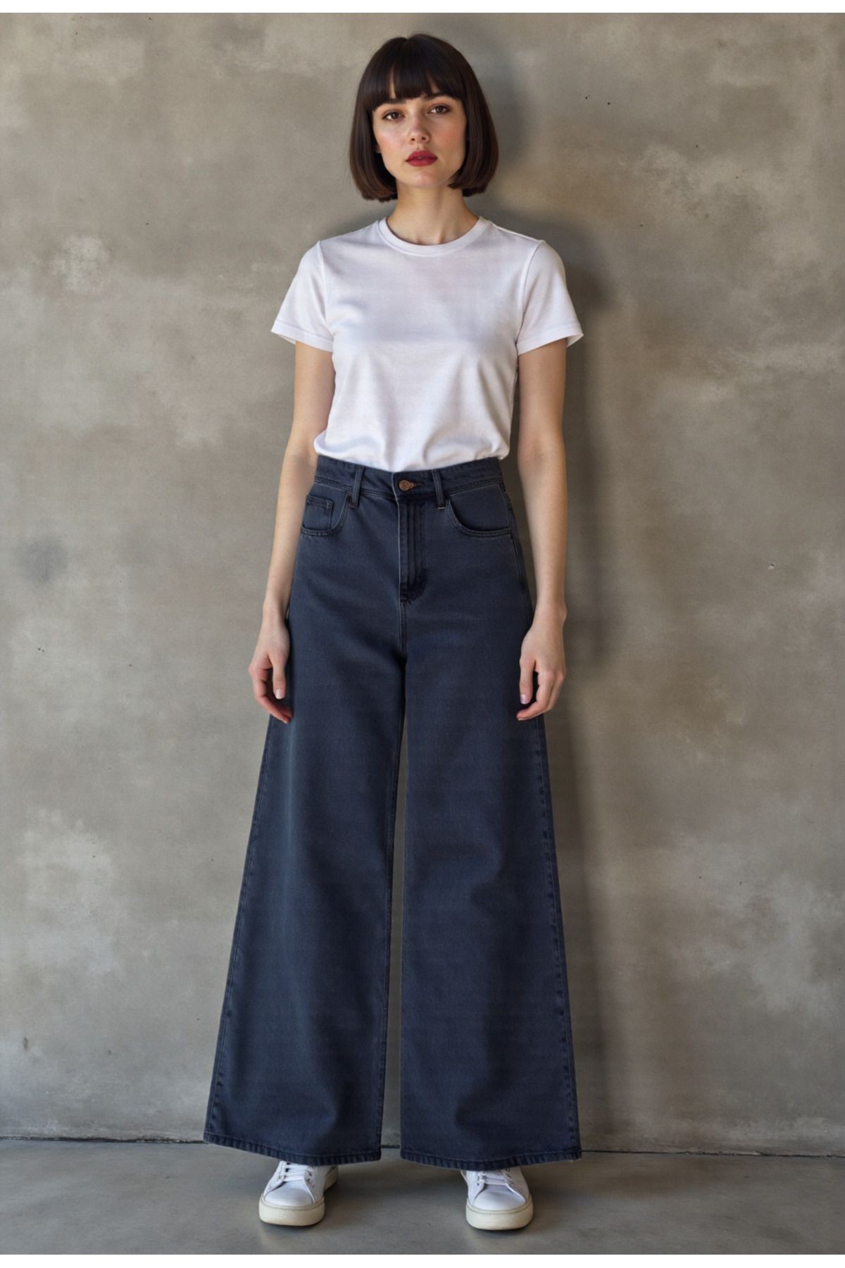 Kadın %100 Pamuk Wide Leg Baggy Jeans