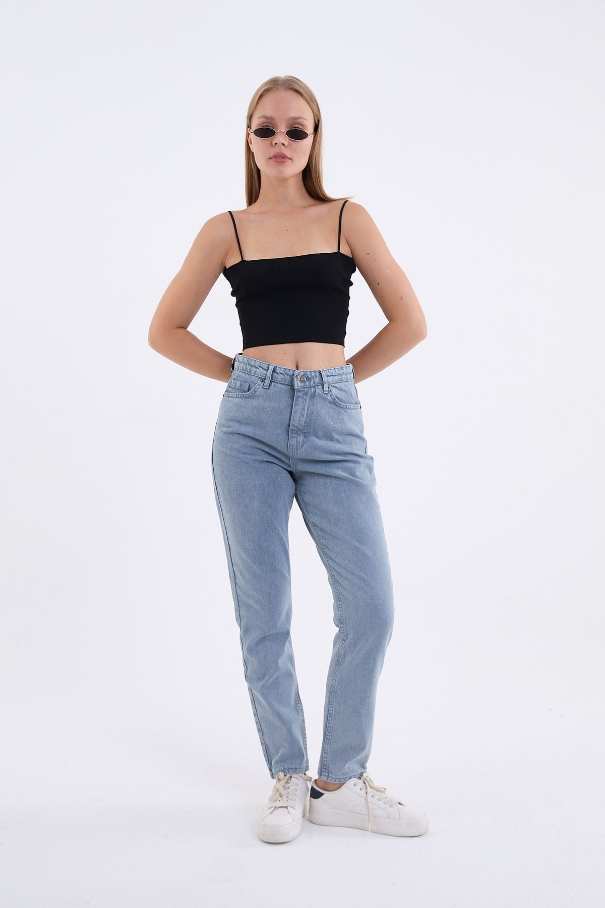 Kadın %100 Pamuk Mom Jeans