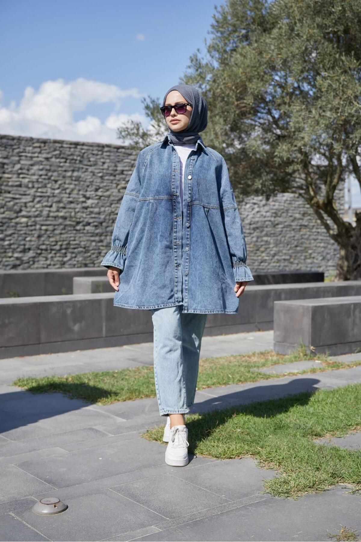 Kadın Oversize Kot Ceket - kar yıkama