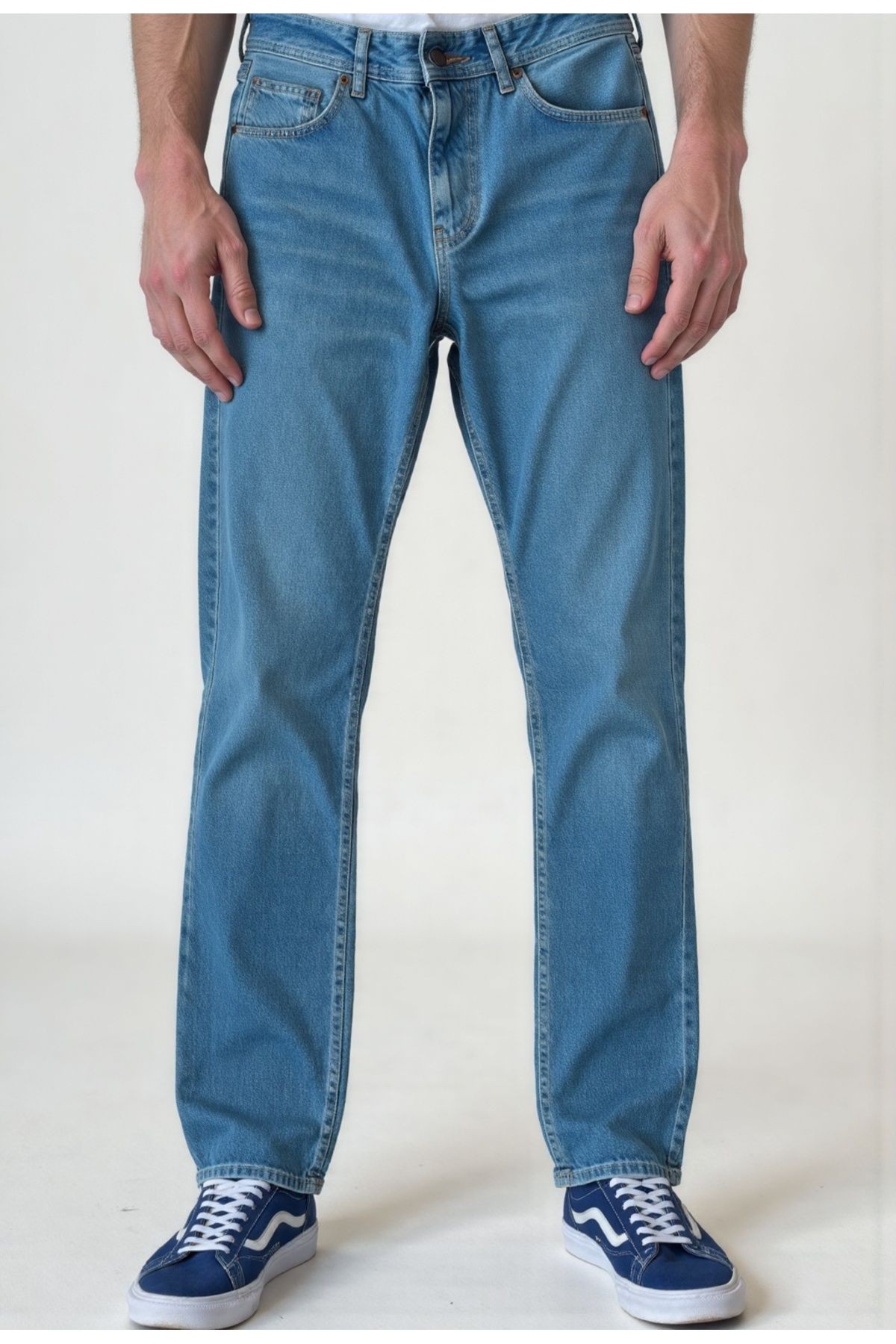 Erkek %100 Pamuk Straight Jeans - açık mavi