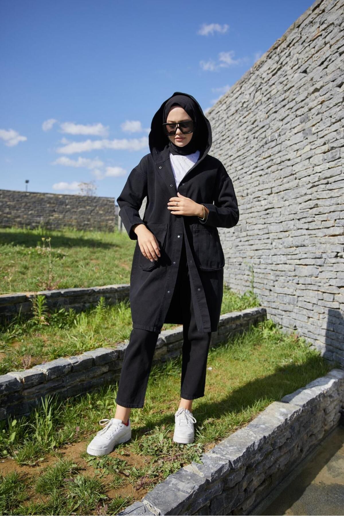 Kadın Oversize Kot Ceket - siyah