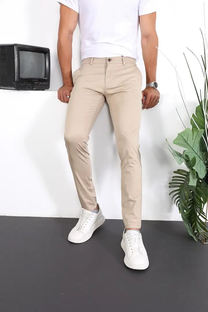 Erkek Slim Fit Chino Pantolon Lennberg bej