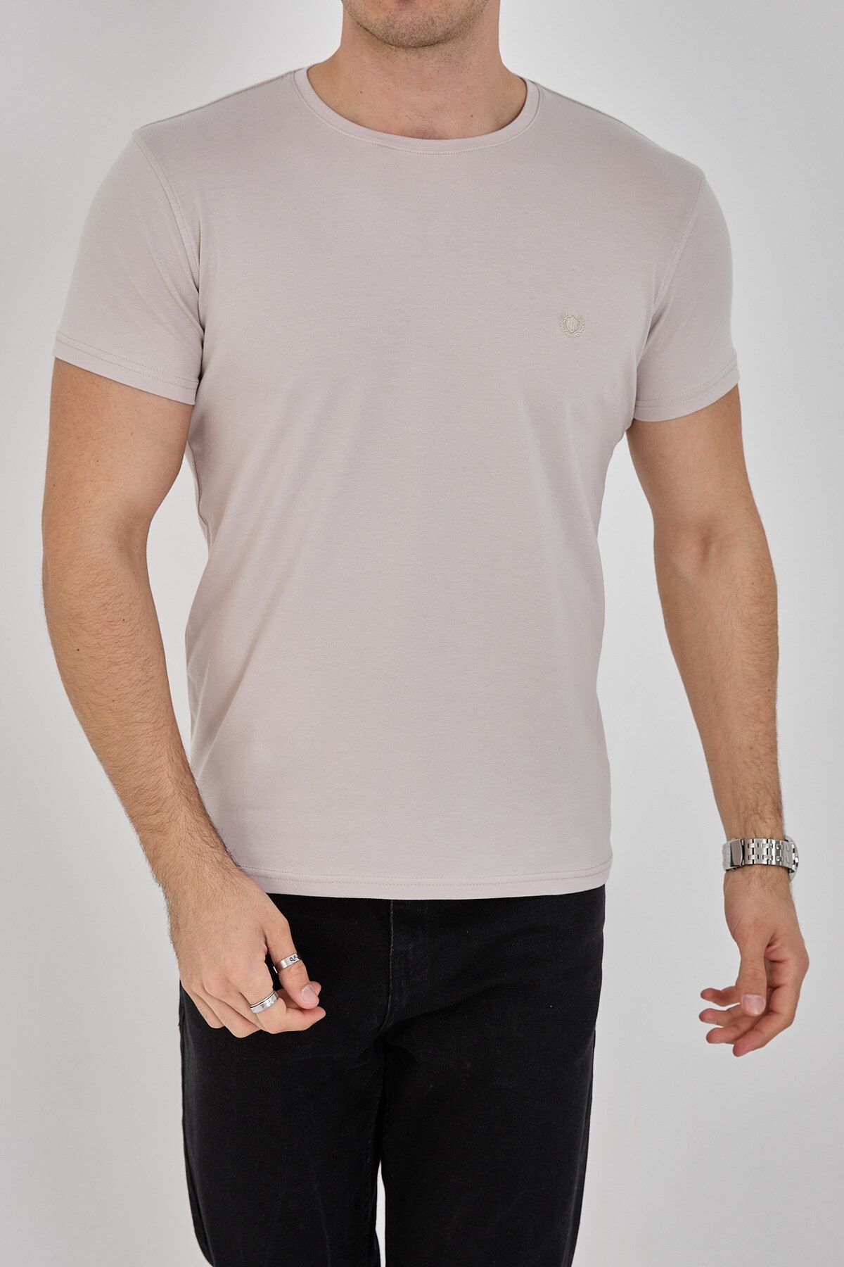 Erkek Basic T-Shirt - krem