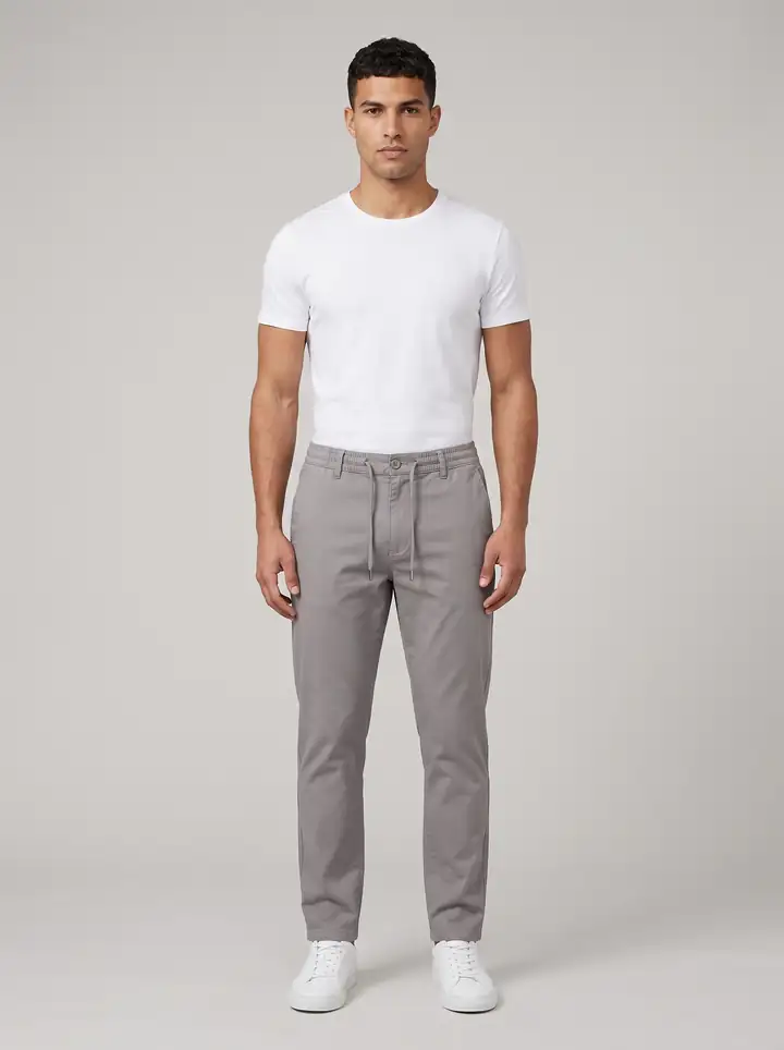 Erkek Beli Lastikli İpli Chino Jogger Pantolon gri