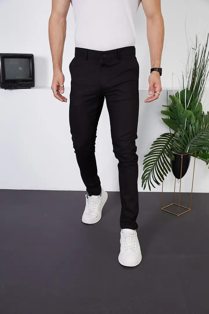 Erkek Chino Keten Fit Pantolon siyah