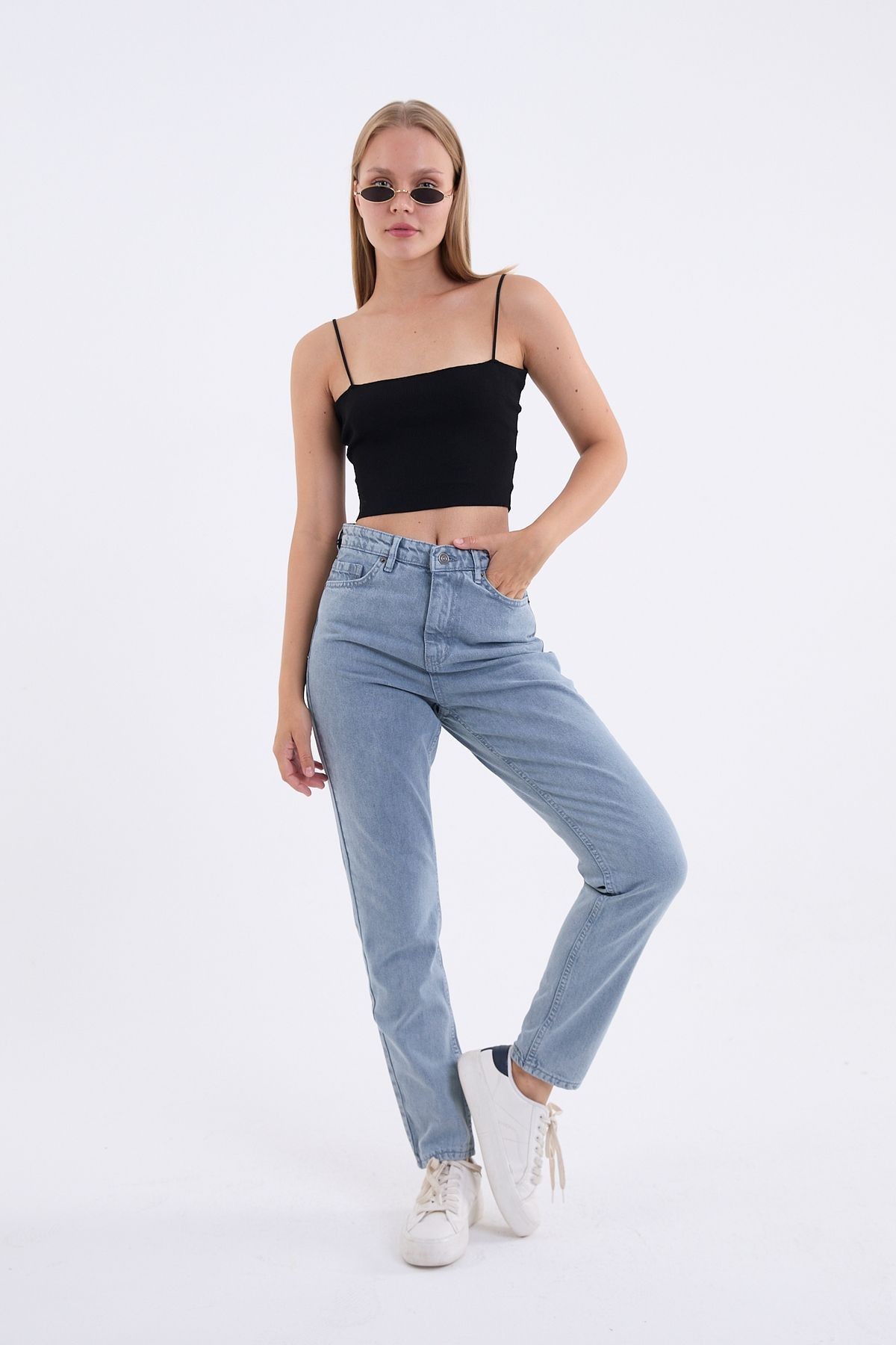 Kadın %100 Pamuk Mom Jeans