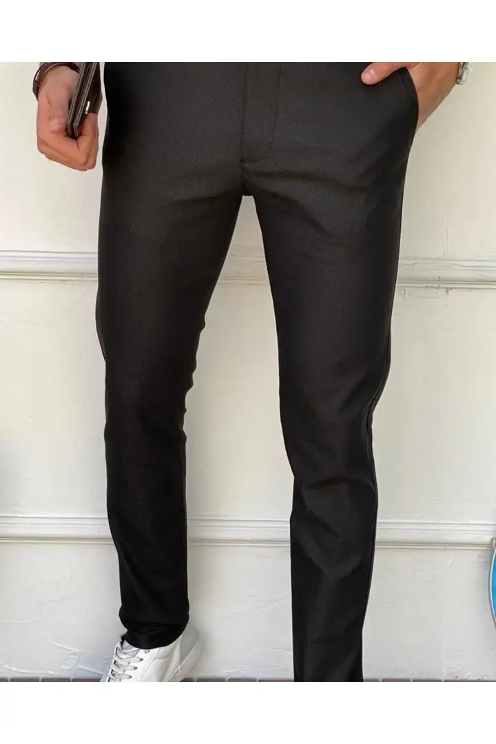 Erkek Slim Fit Chino Keten Pantolon siyah