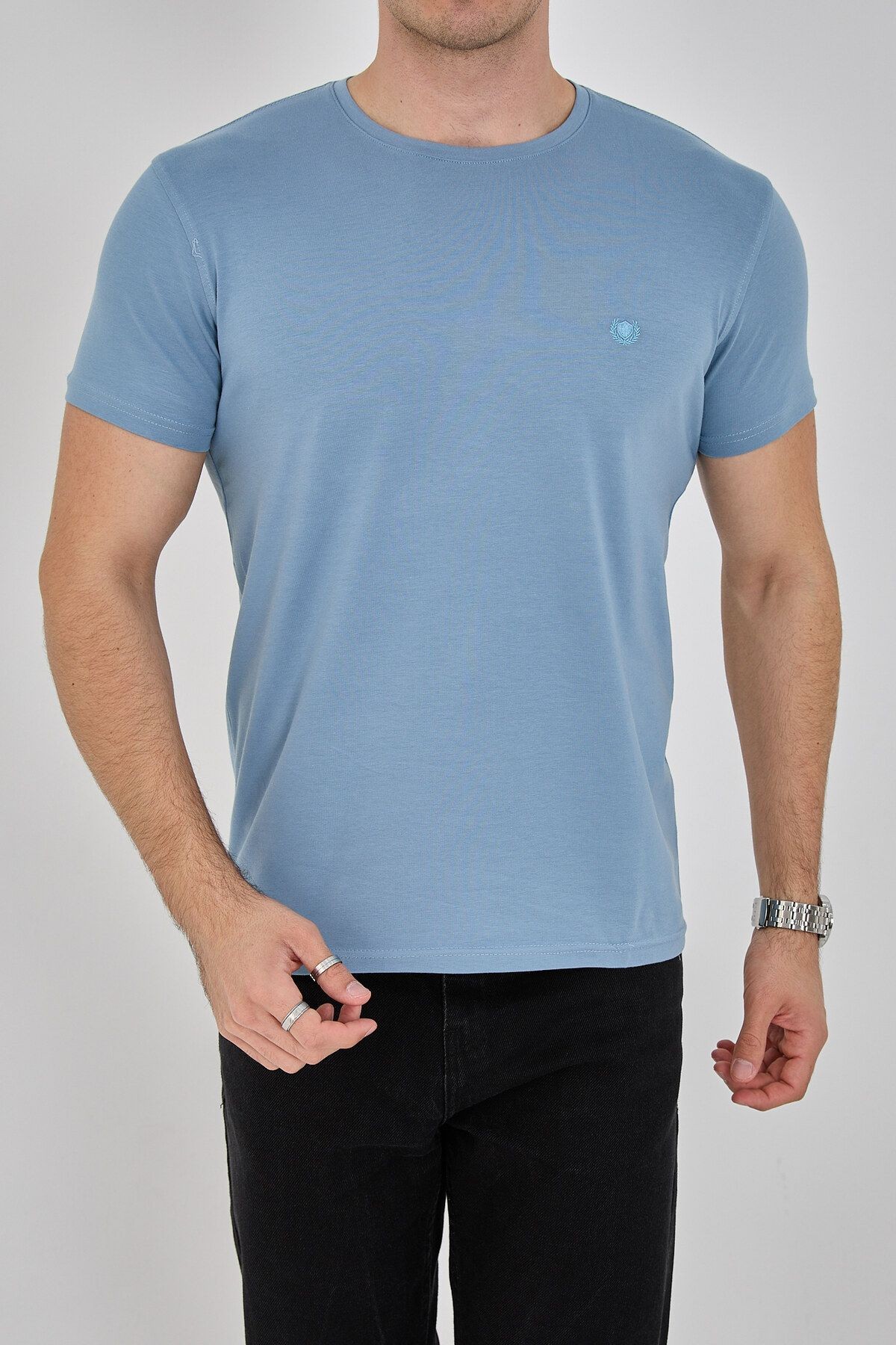 Erkek Basic T- Shirt - açık mavi