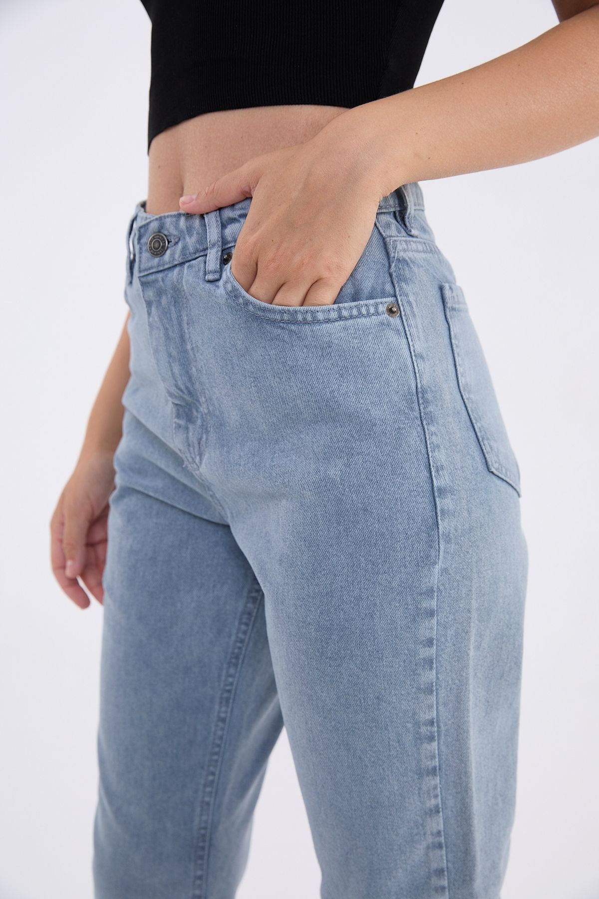 Kadın %100 Pamuk Mom Jeans