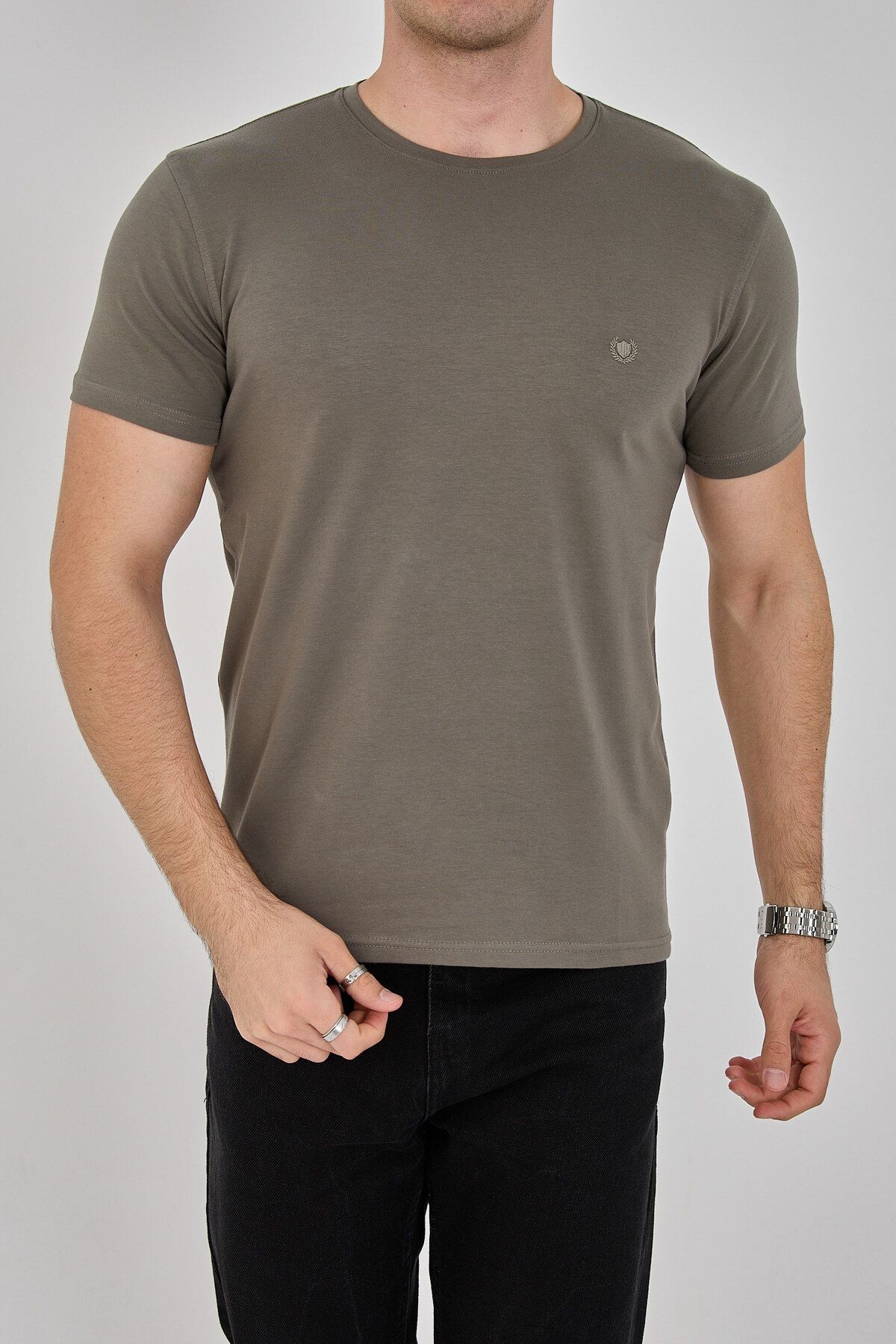 Erkek Basic T- Shirt - haki