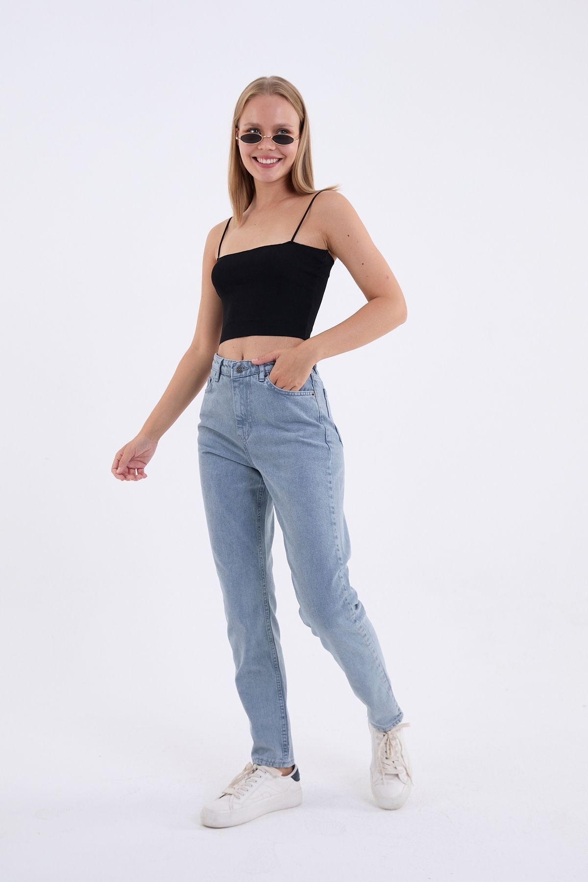 Kadın %100 Pamuk Mom Jeans