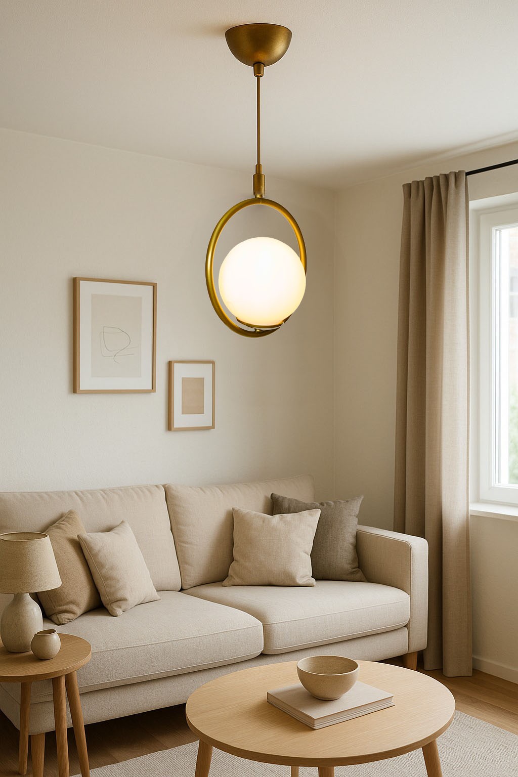 LEDMOTİONS DAMLA MODEL MODERN GOLD TEKLİ  GLOP BEYAZ CAMLI SARKIT AVİZE 