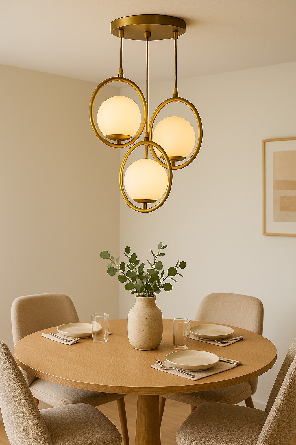 LEDMOTİONS DAMLA MODEL MODERN GOLD ÜÇLÜ  BEYAZ CAMLI SARKIT AVİZE