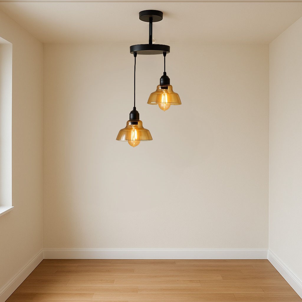 LEDMOTİONS SPECİAL MODEL İKİLİ YUVARLAK  SİYAH  MODERN BAL CAMLI SARKIT AVİZE 