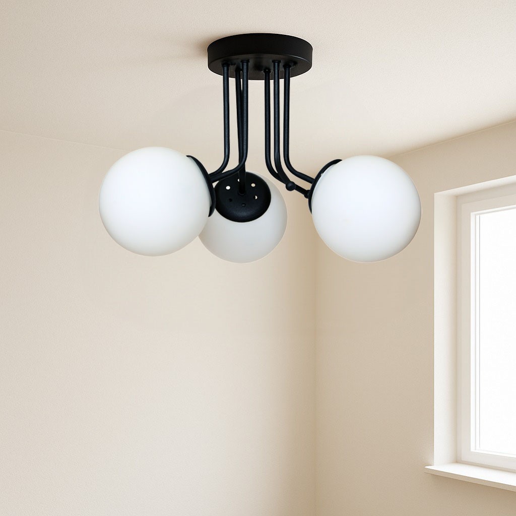 LEDMOTİONS LÜKS TASARIM MODERN SPOR TREND MODEL GLOP CAMLI SİYAH ÜÇLÜ AVİZE  
