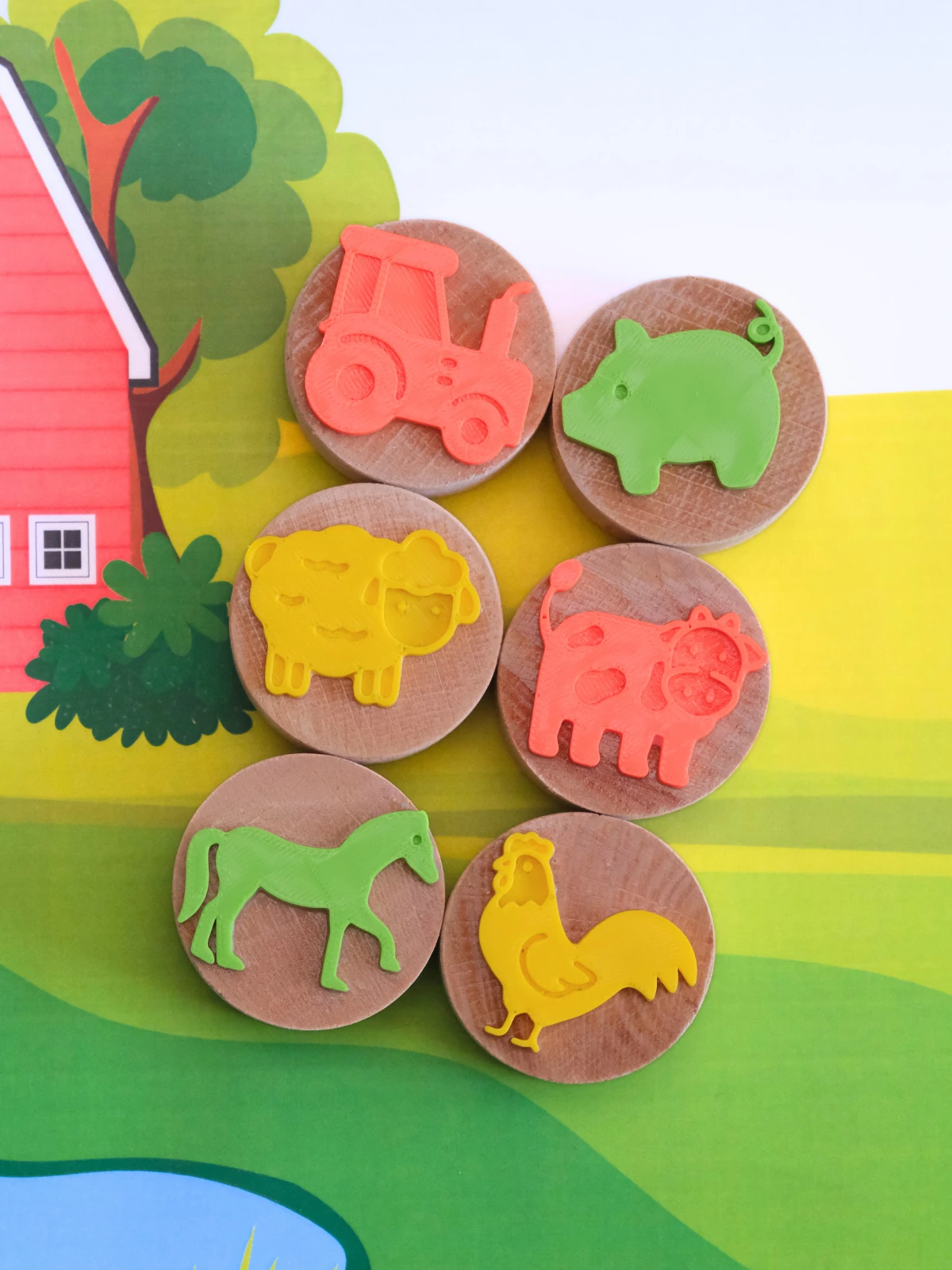 Ahşap Damga Set – 6 Parça Bonimo Play Dough Doğal Oyun Hamuru - çiftlik damga