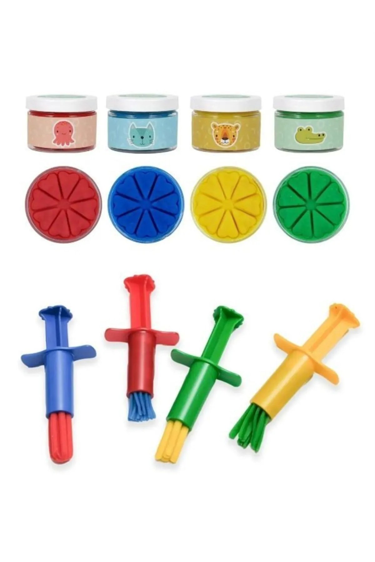 4 Parça Enjektör Pres Seti 4*150gr Bonimo Play Dough Doğal Oyun Hamuru - Kırmızı-Mavi-Sarı-Yeşil