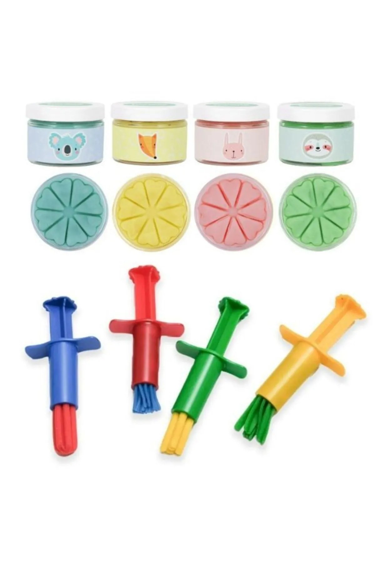 4 Parça Enjektör Pres Seti 4*150gr Bonimo Play Dough Doğal Oyun Hamuru - Pastel-Mavi-Sarı-Pembe-Yeşil