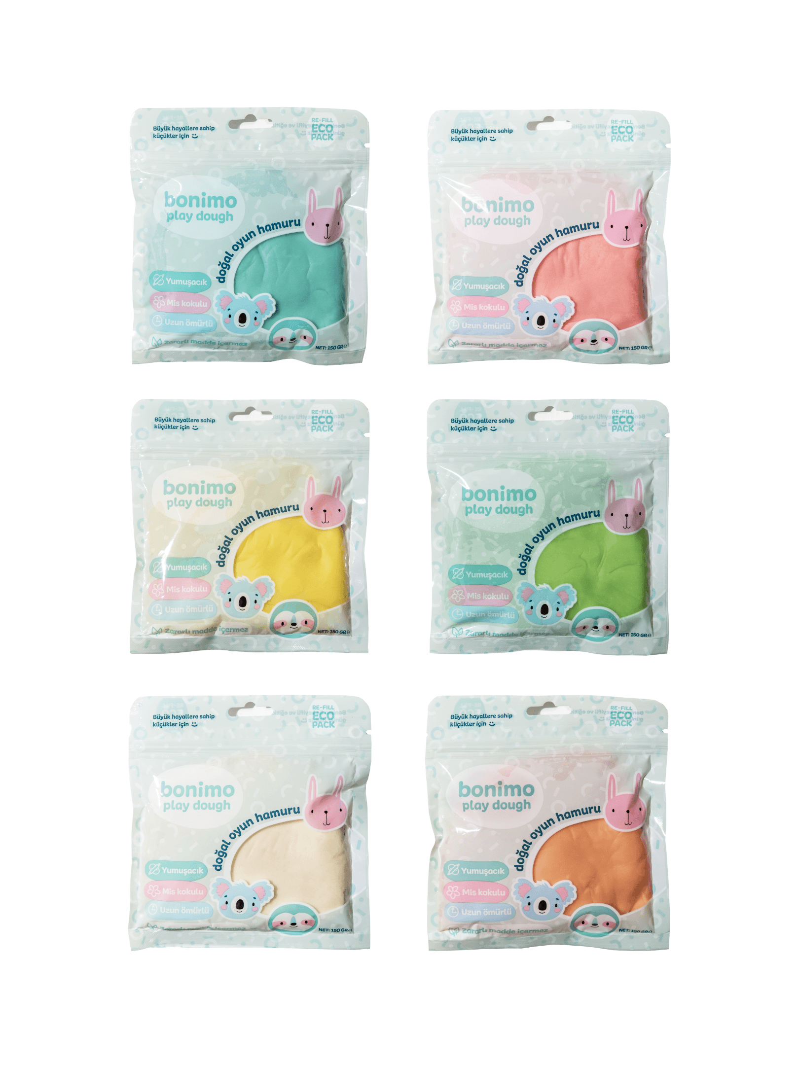 6'lu Kartuş Paket Pastel Set (Eco-pack Refill) 6*150gr Doğal Oyun Hamuru