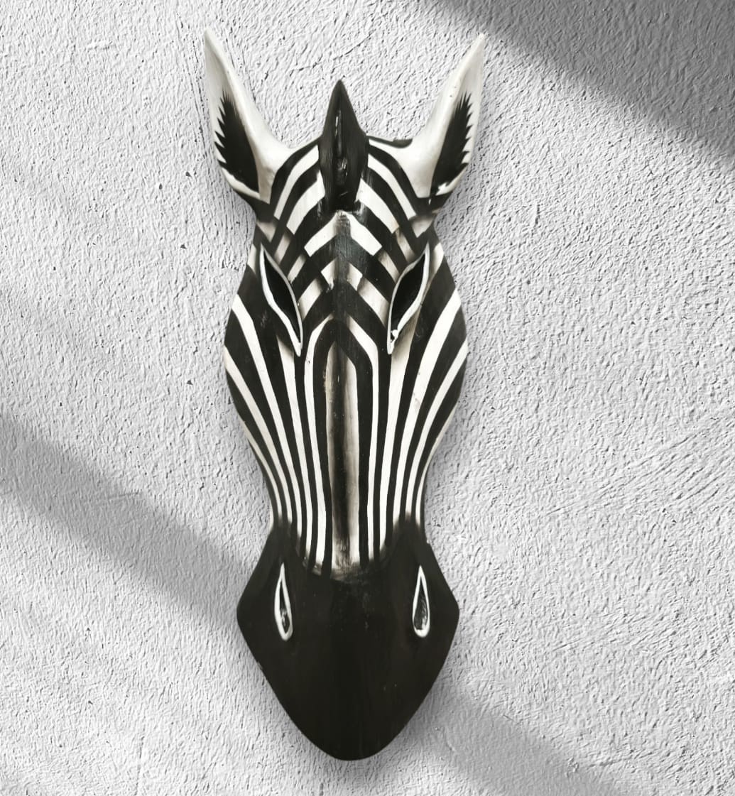 AHŞAP ZEBRA KAFASI MASKE , DUVAR OBJESİ - 30 CM  - KOD-8