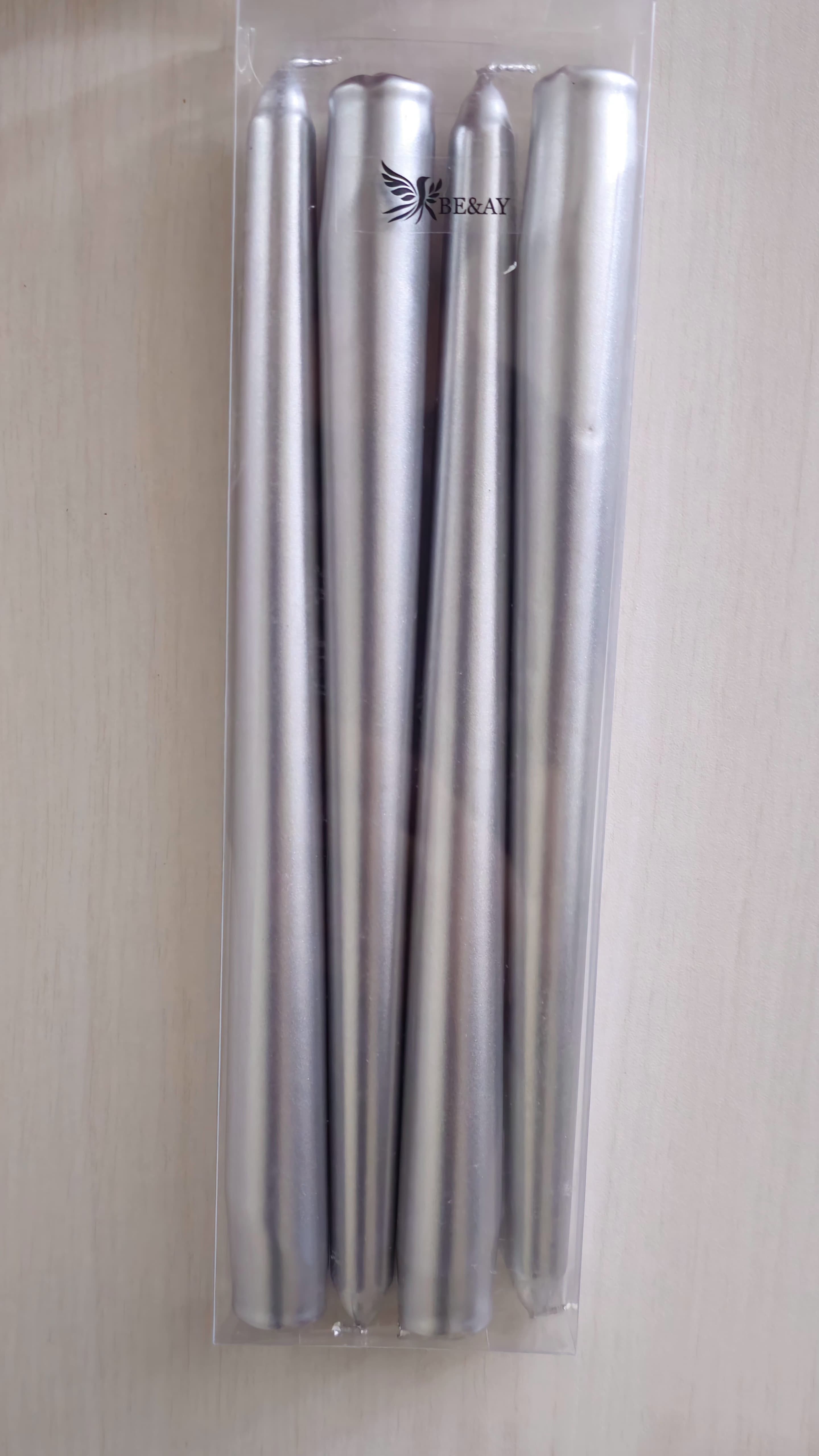 4'lü KONİK ŞAMDAN MUM - SEDEFLİ - Silver