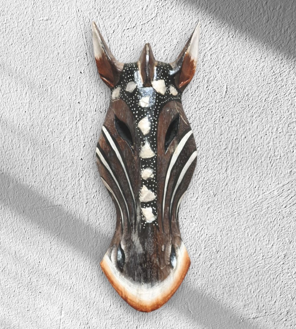 AHŞAP ZEBRA KAFASI MASKE , DUVAR OBJESİ - 30 CM  - KOD-9