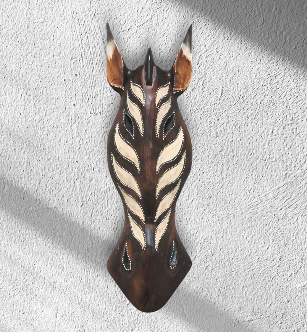 AHŞAP ZEBRA KAFASI MASKE , DUVAR OBJESİ - 50 cm  - KOD-3