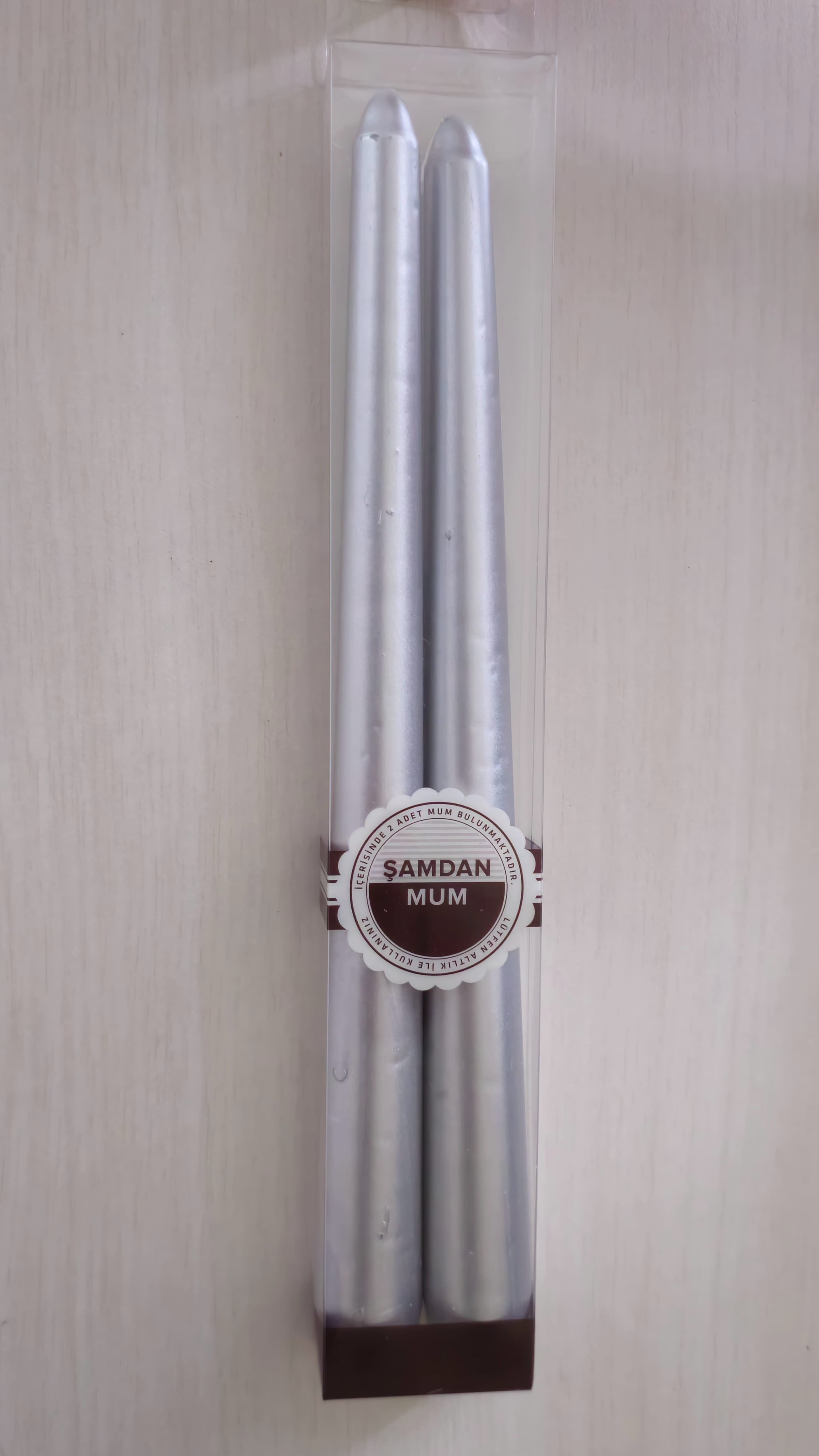 2'li KONİK ŞAMDAN MUM - SEDEFLİ - Silver