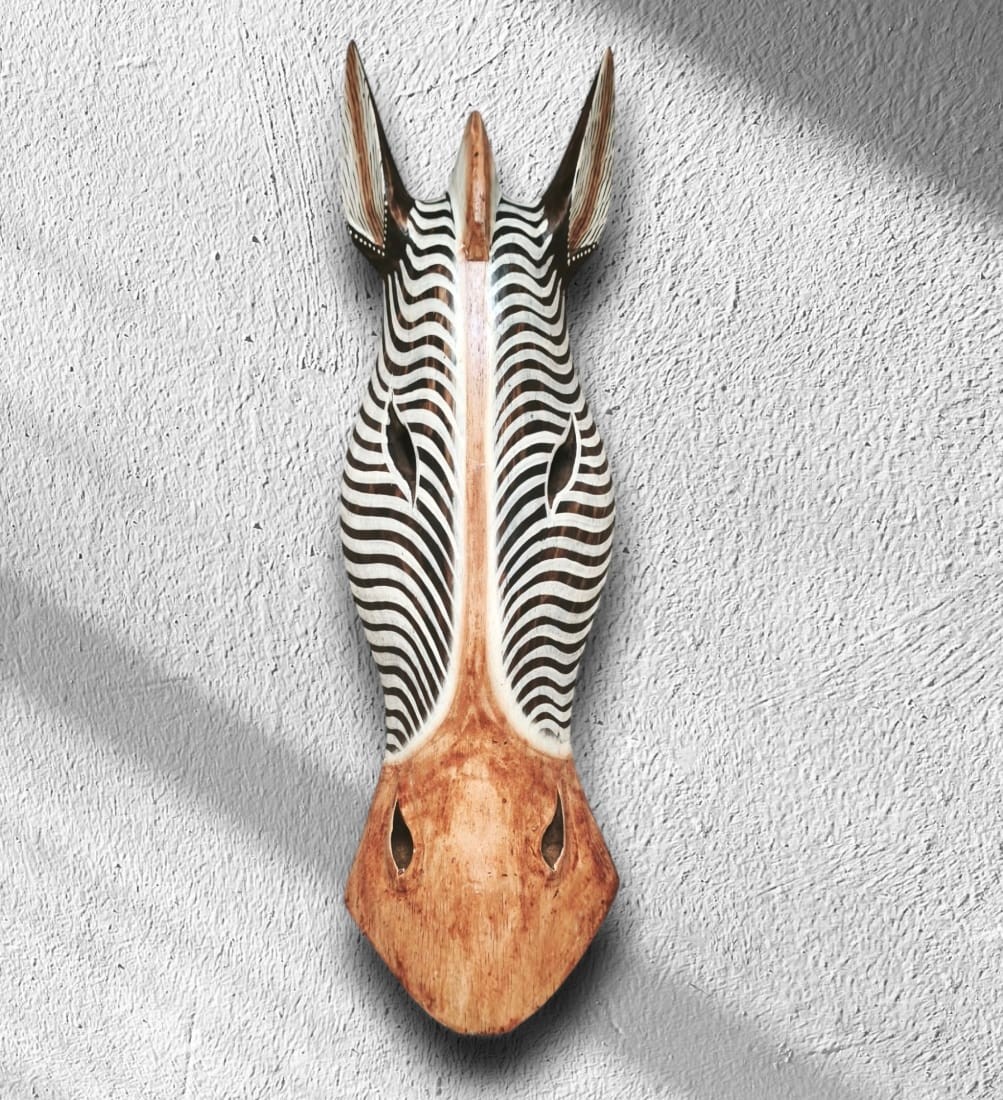 AHŞAP ZEBRA KAFASI MASKE , DUVAR OBJESİ - 50 cm  - KOD-2