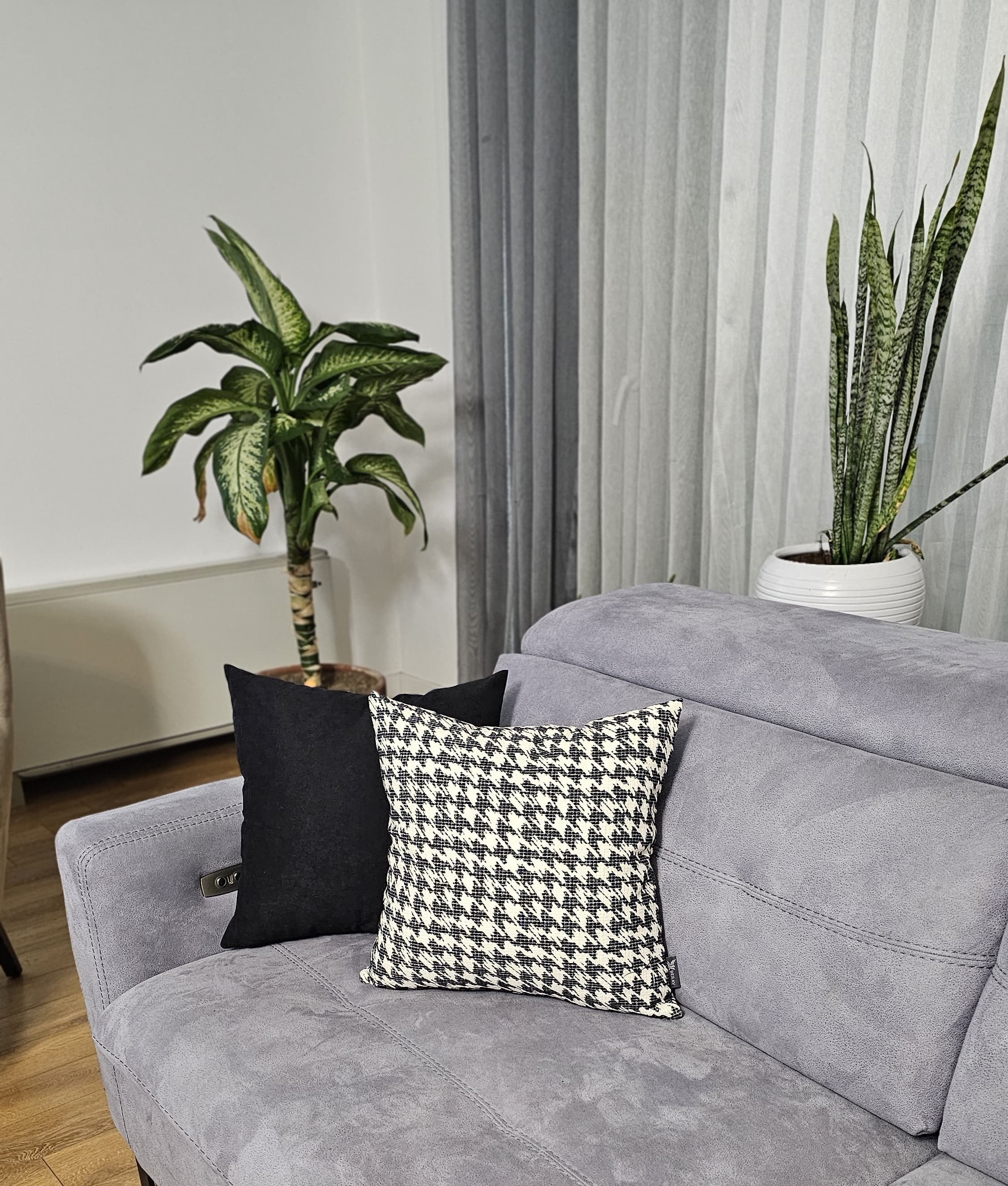 KAZAYAĞI BASKILI DOKUMA KIRLENT KILIFI , SİYAH-KREM