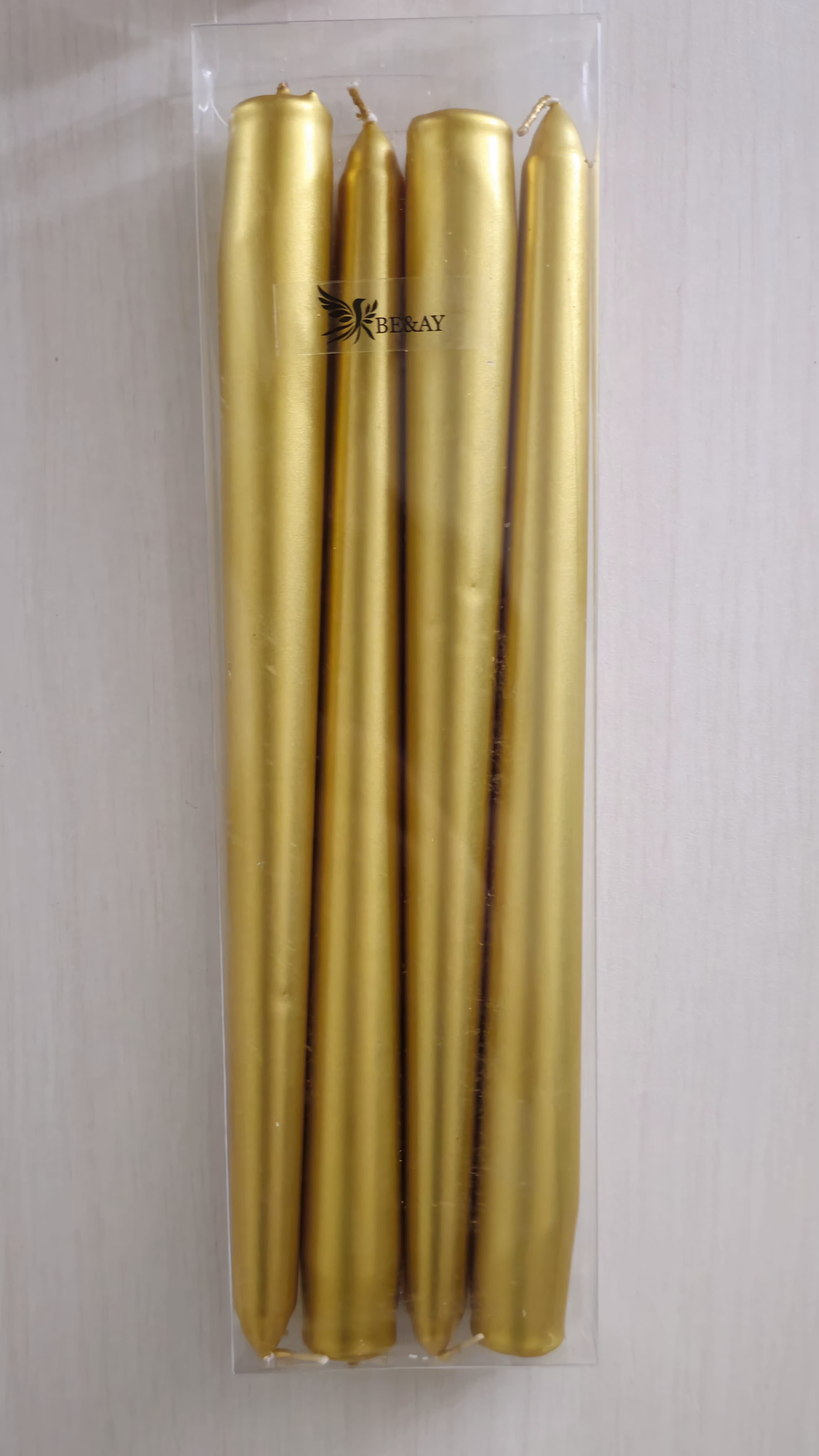 4'lü KONİK ŞAMDAN MUM - SEDEFLİ - Gold