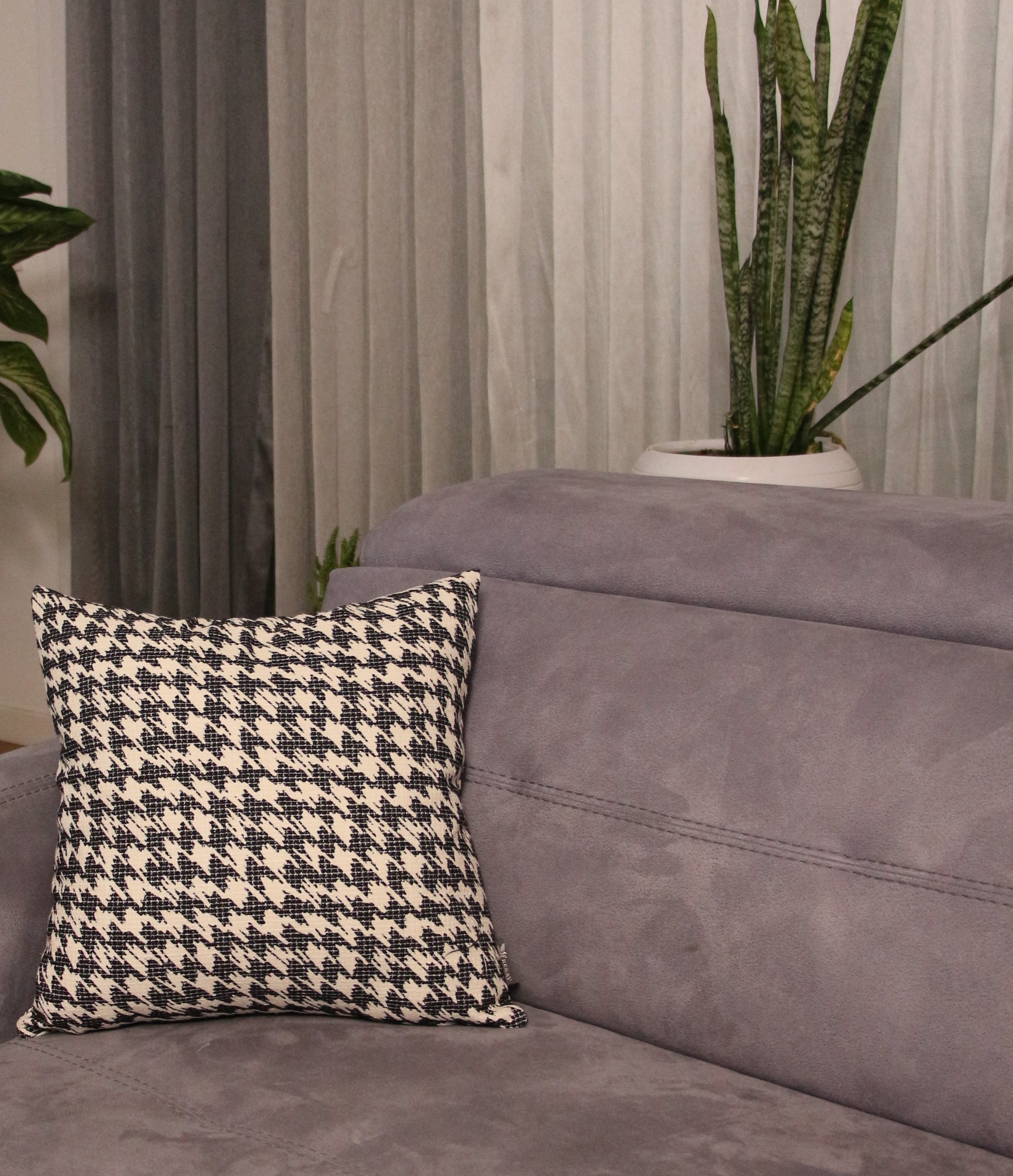 KAZAYAĞI BASKILI DOKUMA KIRLENT KILIFI , SİYAH-KREM