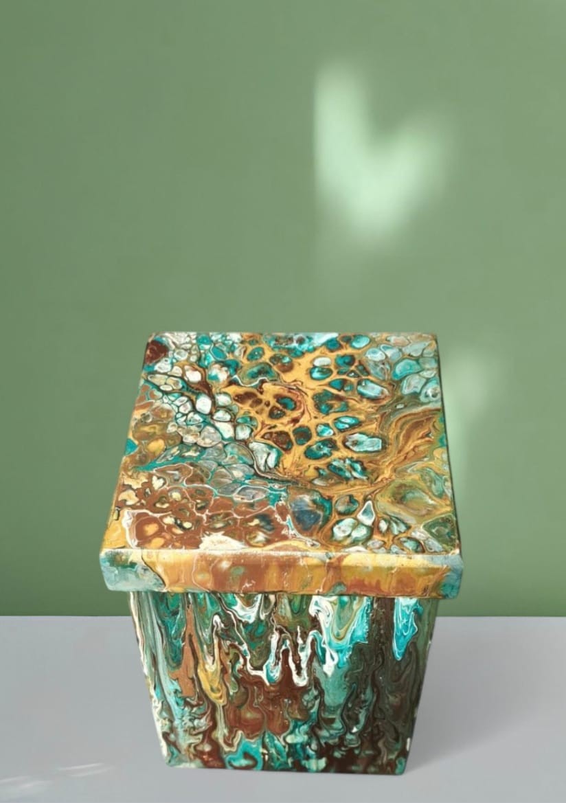 POURING AHŞAP KUTU - YEŞİL TONLARDA GOLD SİMLİ 