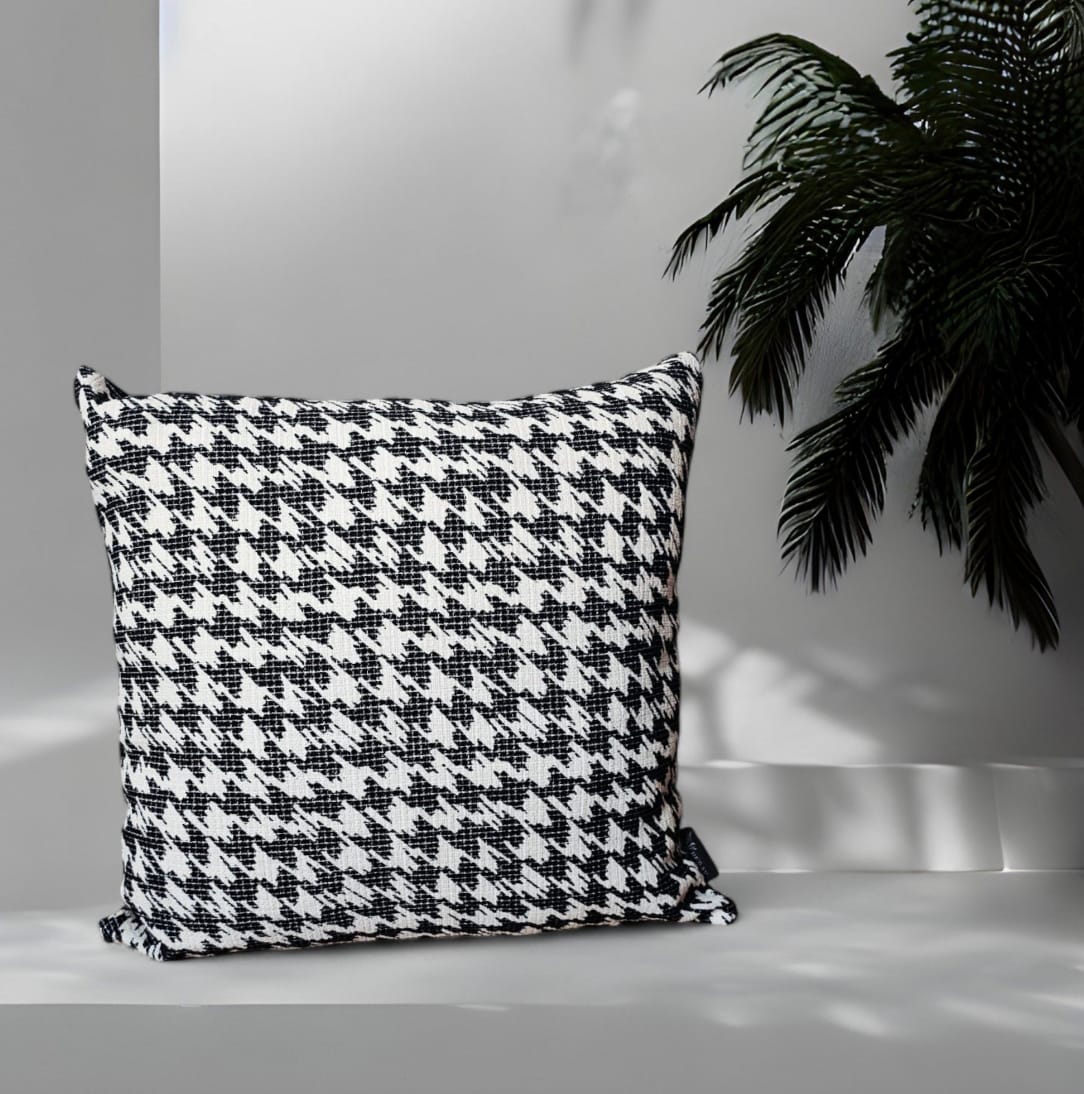 KAZAYAĞI BASKILI DOKUMA KIRLENT KILIFI , SİYAH-KREM