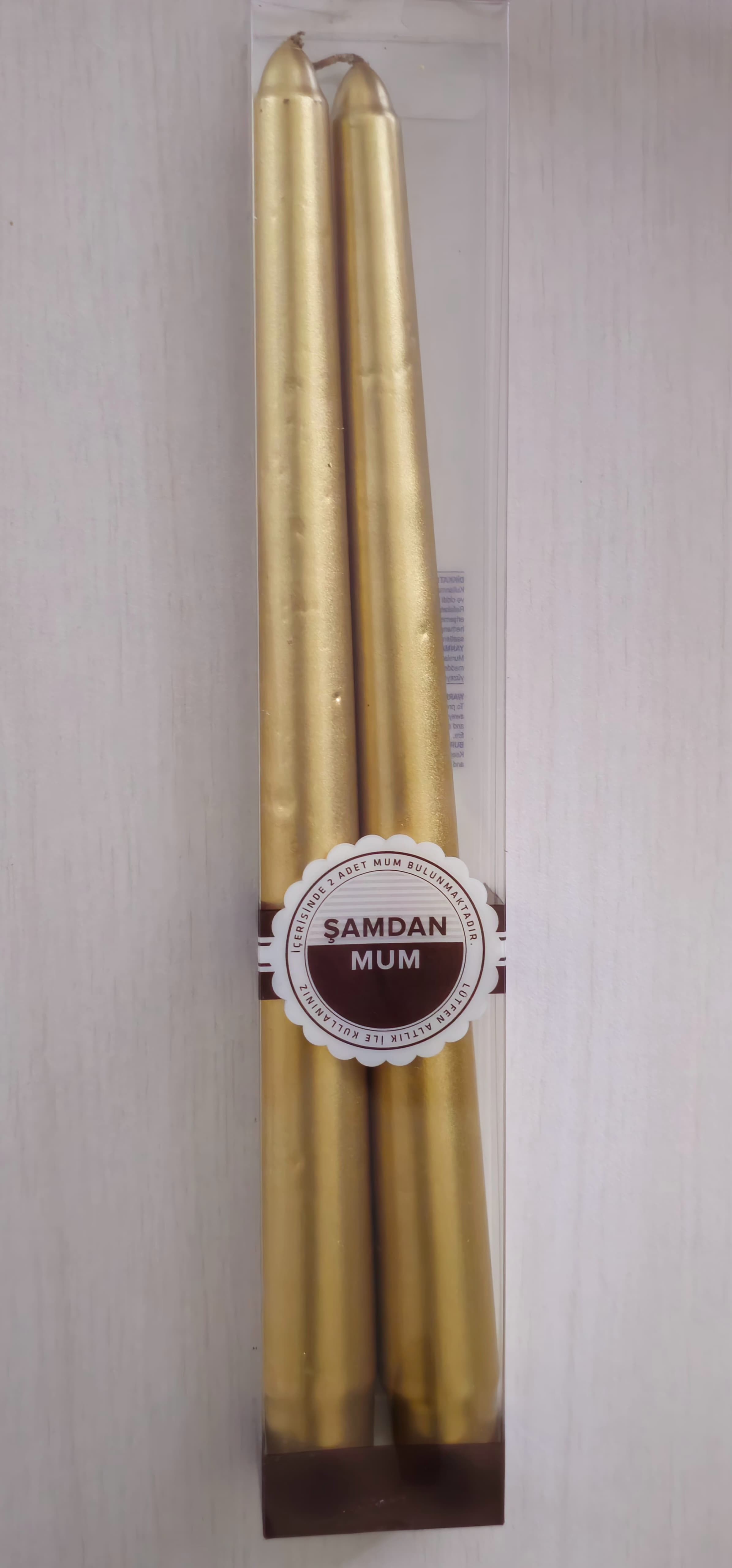 2'li KONİK ŞAMDAN MUM - SEDEFLİ - Gold