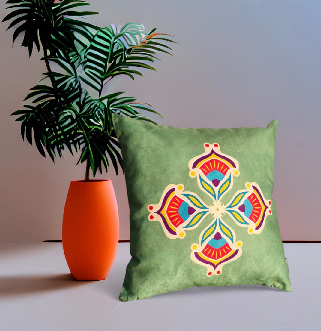 BASKILI KIRLENT KILIFI -  YEŞİL HARMONİ