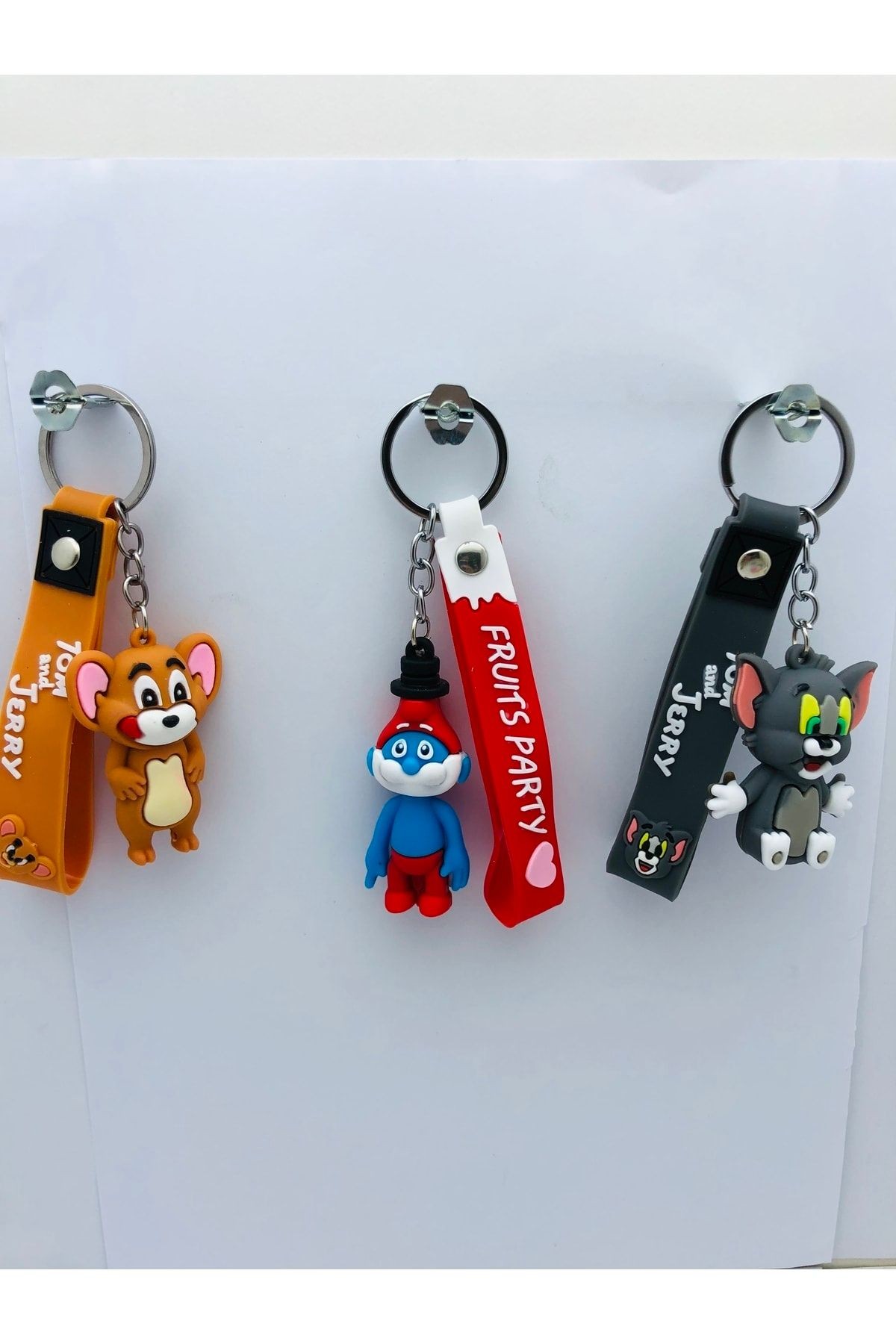 Şirin Baba,,tom Cat Ve Jerry 3 Adet 3d Silikon Anahtarlık Oyuncak Ve Çanta Aksesuarı