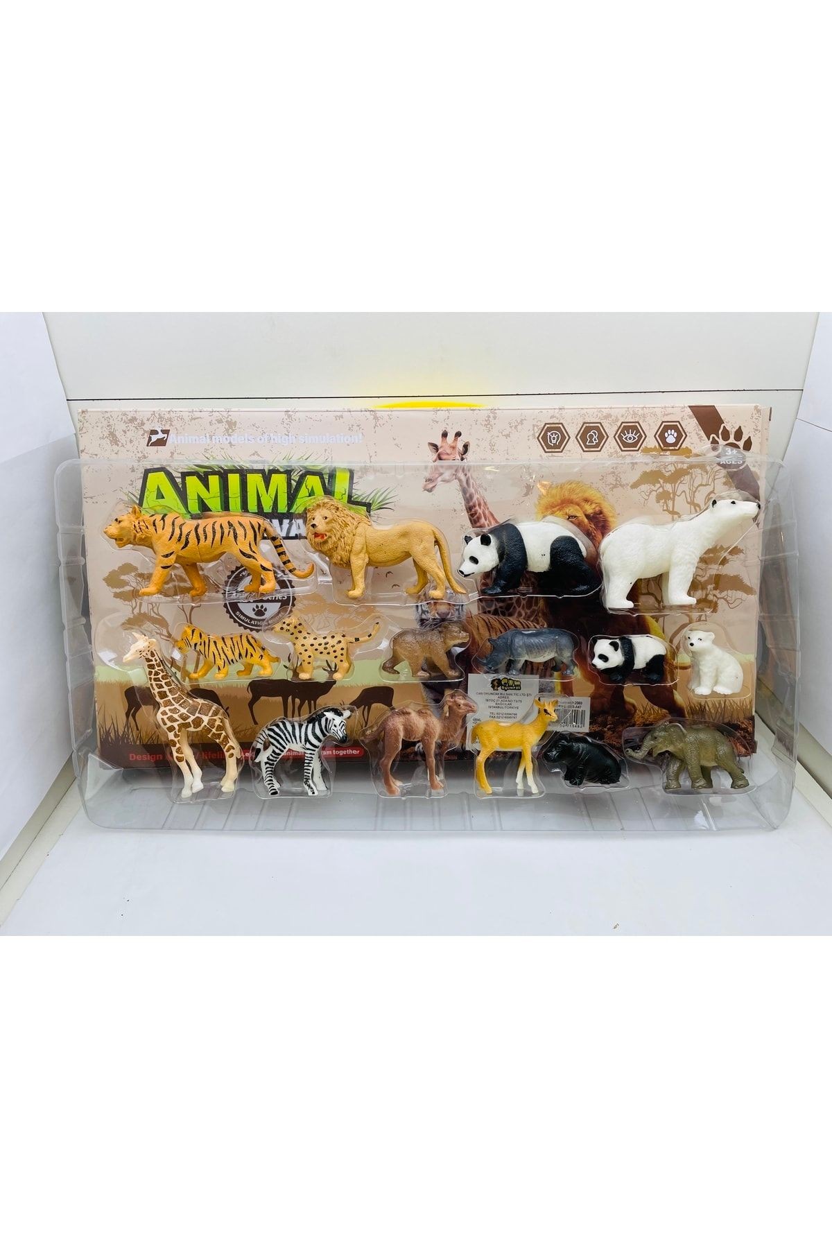 Hayvanlar Alemi 16 Pcs Set Oyuncak Vahşi Hayvanlar Seti Aslan Zürafa Çita Panda Eğitici Hayvan Figür