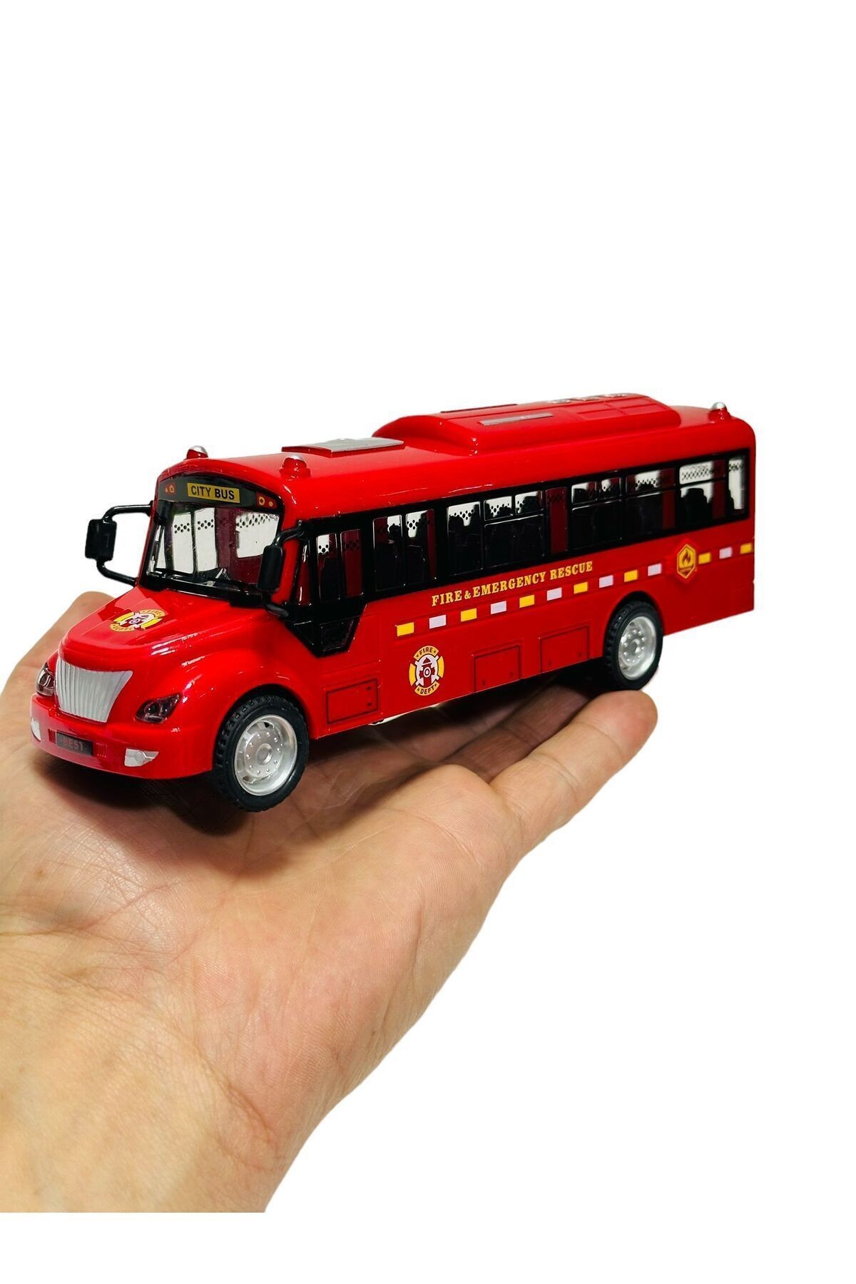 Otobüs Oyuncak kırılmaz Sesli itfaiye Otobüsü Işıklı 20 Cm kırmızı
