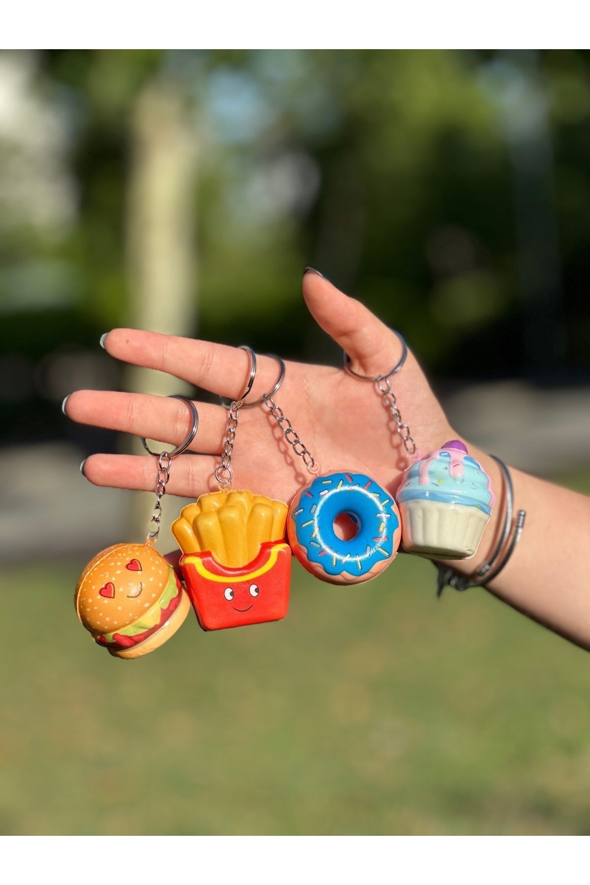 Pofuduk Anahtarlık Donut - Hamburger - Patates - Kek Anahtarlık Dörtlü 4'lü Set
