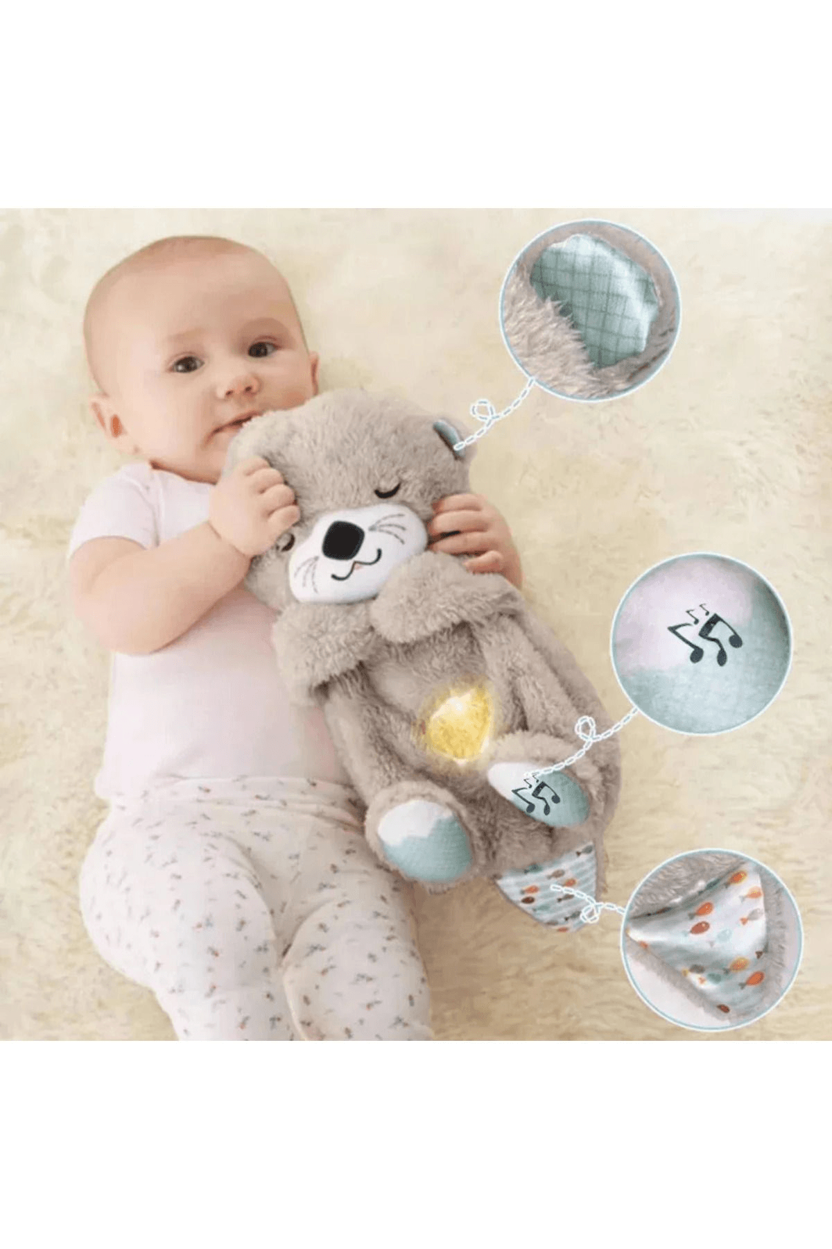 Uyku arkadaşı su samuru ışıklı hareketli müzikli bebek oyuncaklar MAVİ