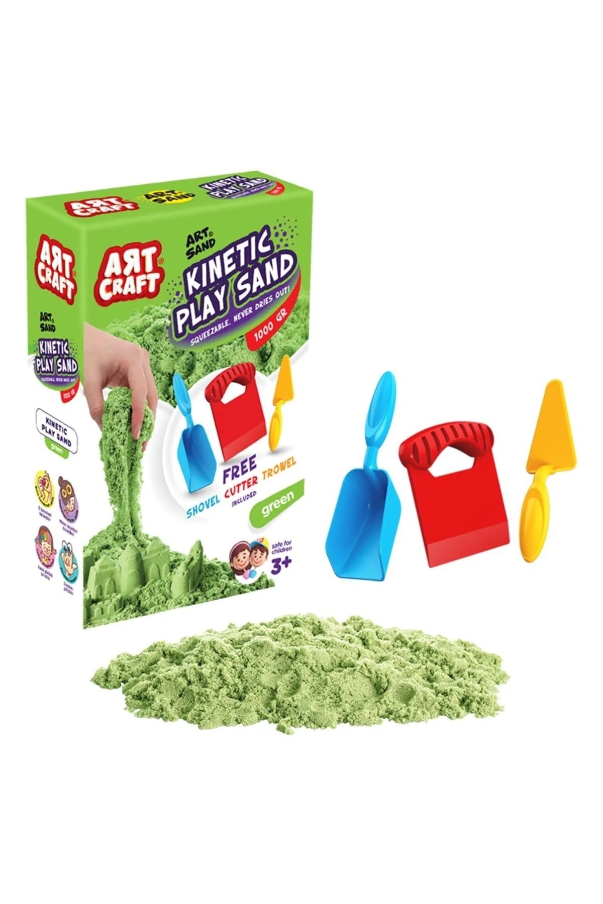 Aksesuarlı Yeşil Kinetik Oyun Kumu (1000 gr.) - Art Craft Kinetik Kum Seti - Art Sand Kumu