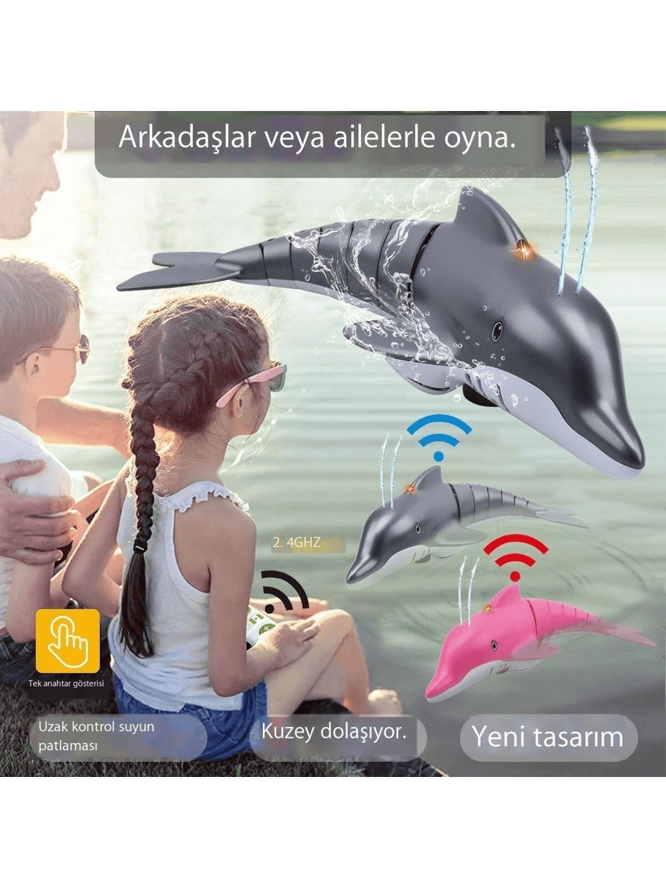 Rc Uzaktan Kumandalı Oyuncak Yüzen Yunus Balığı Su Püskürtebilir