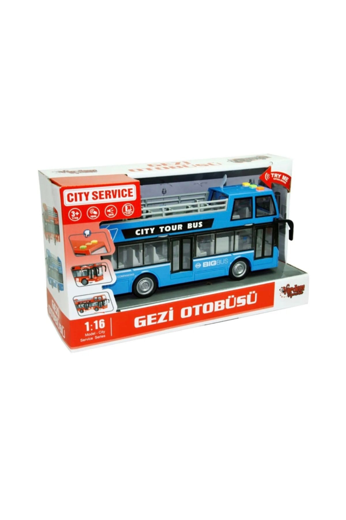 Vardem Sürtmeli Sesli Işıklı Gezi Otobüsü Kırmızı,mavi